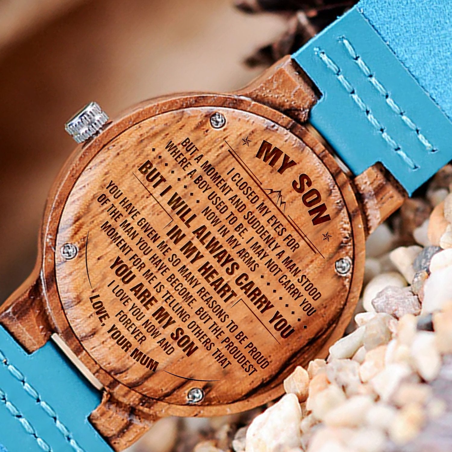 SON MUM - CARRY YOU IN MY HEART - BLUE WOOD WATCH 