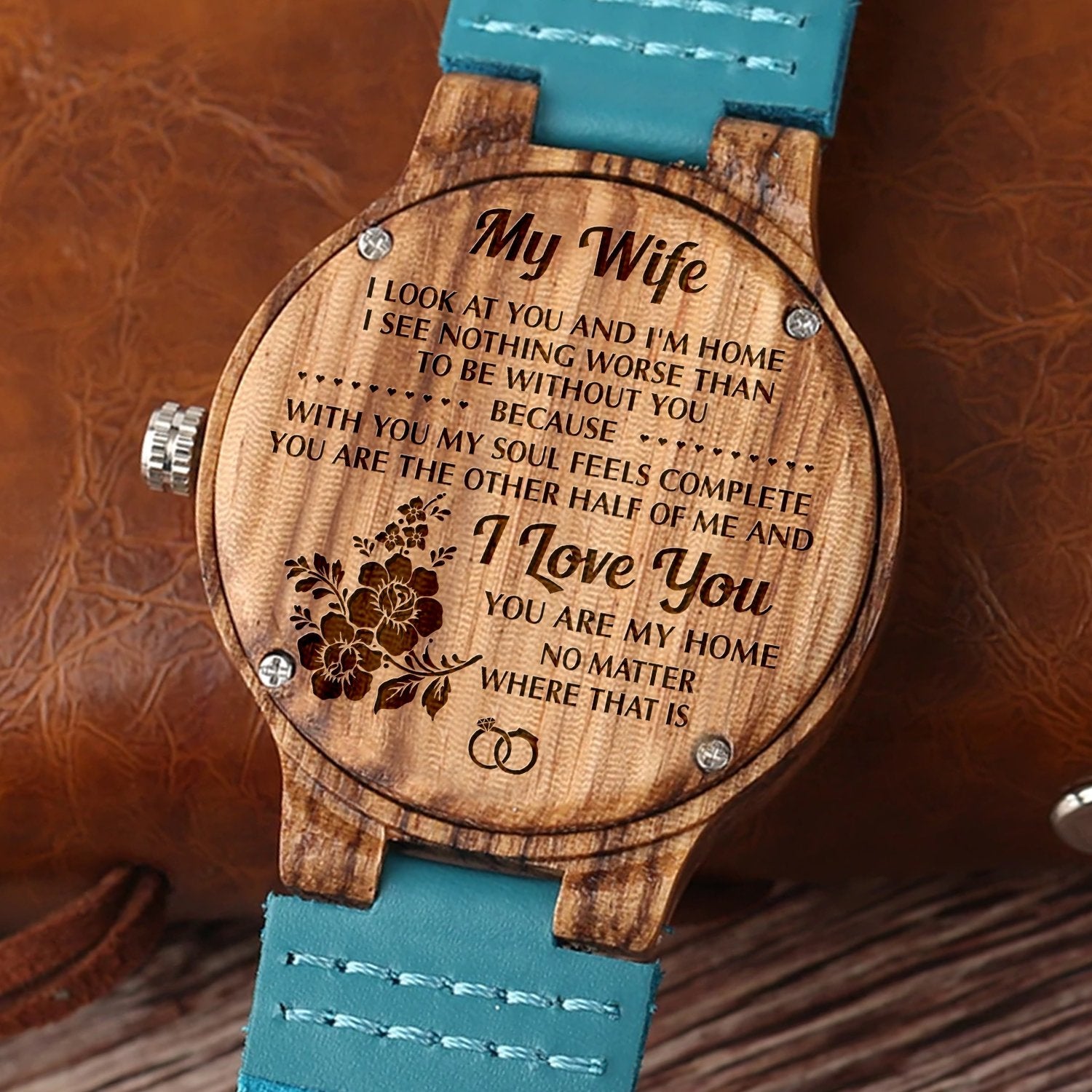 WIFE HUSBAND - YOU ARE MY HOME - BLUE WOOD WATCH 