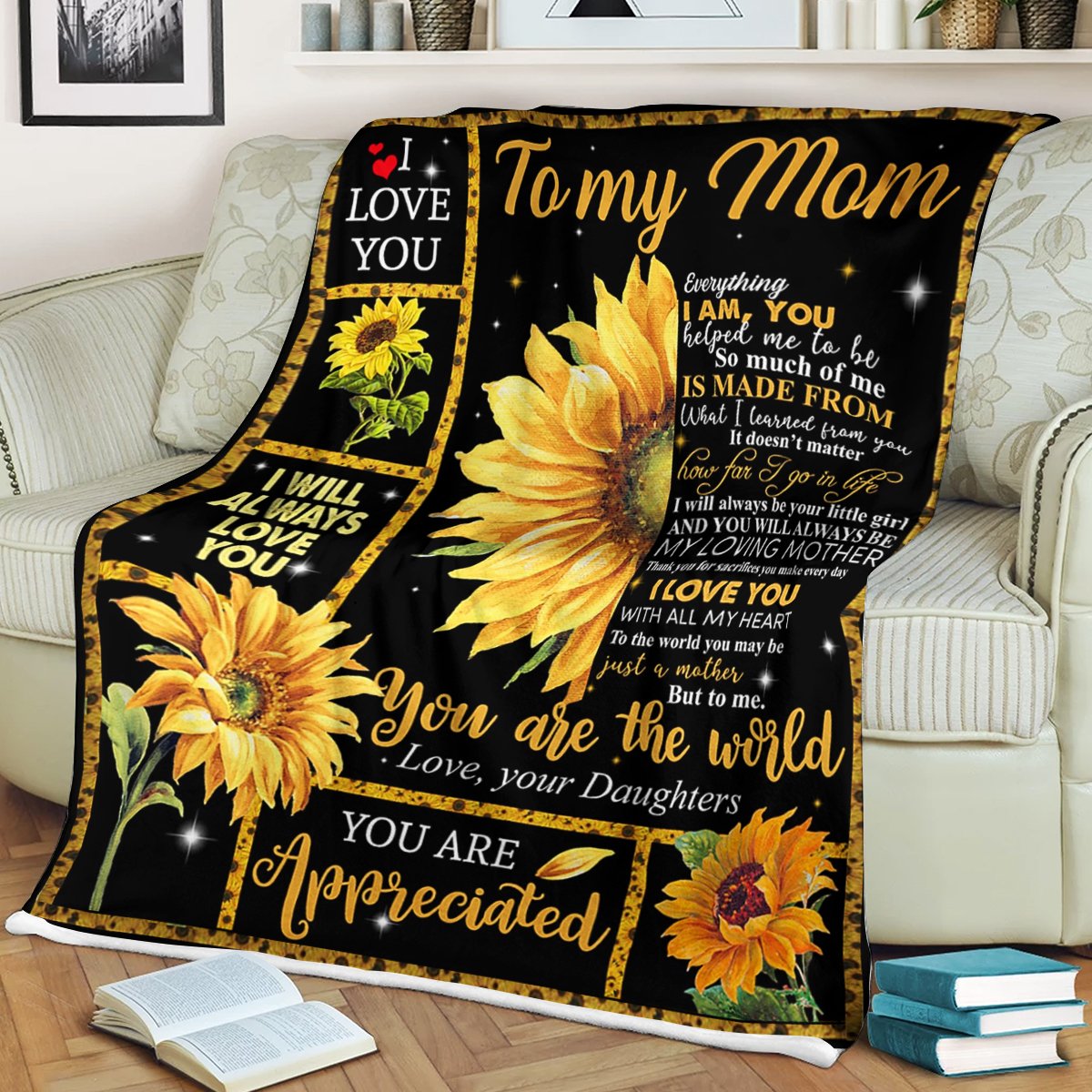Custom Blanket Sunflower To My Mom Blanket - Gift For Mom - Fleece Blanket-A Loves Gift