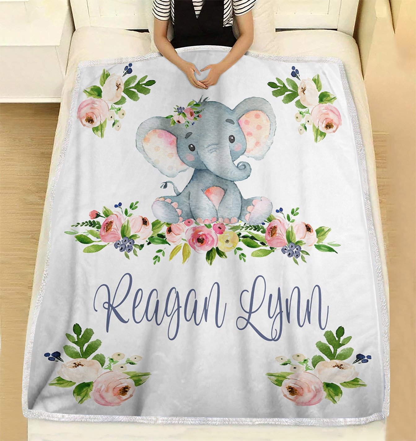 Custom Blanket Elephant Personalized Name Blanket - Gift For Baby - Fleece Blanket-A Loves Gift