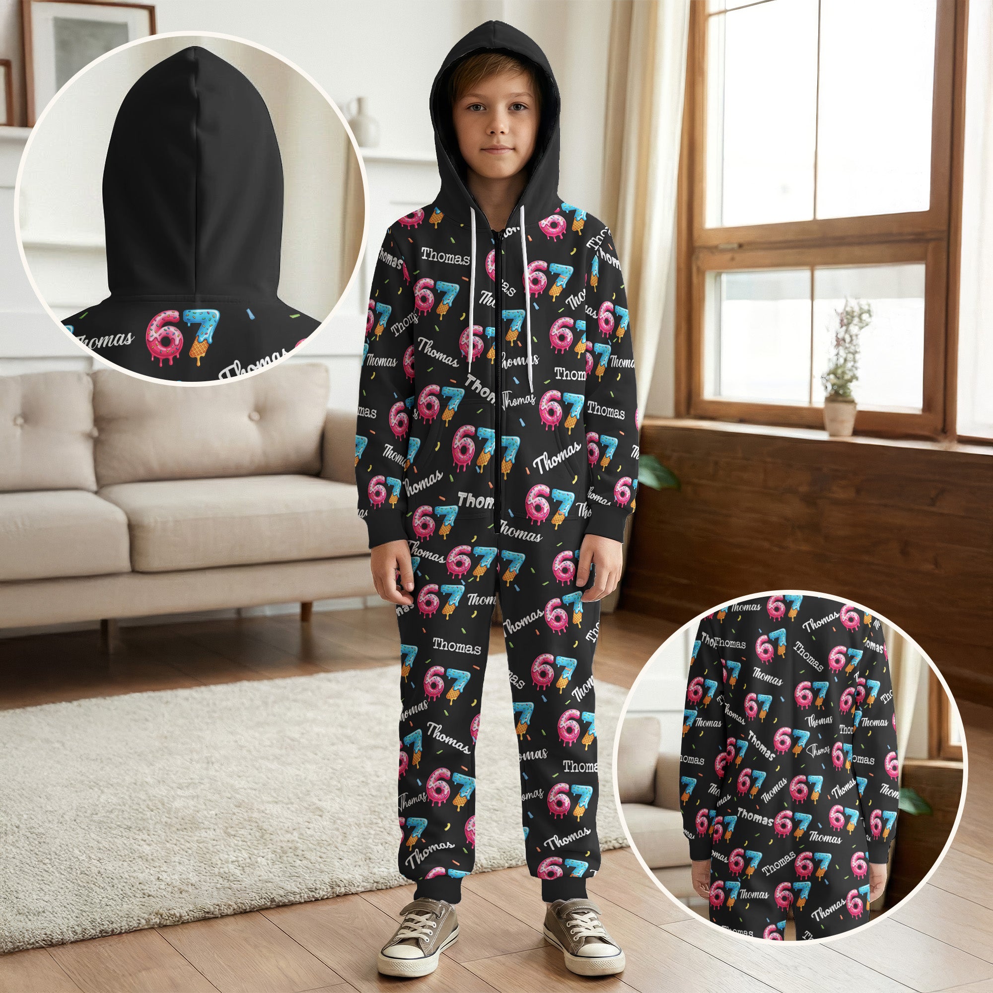67 Ice Cream Drip - Personalized Hooded Jumpsuit