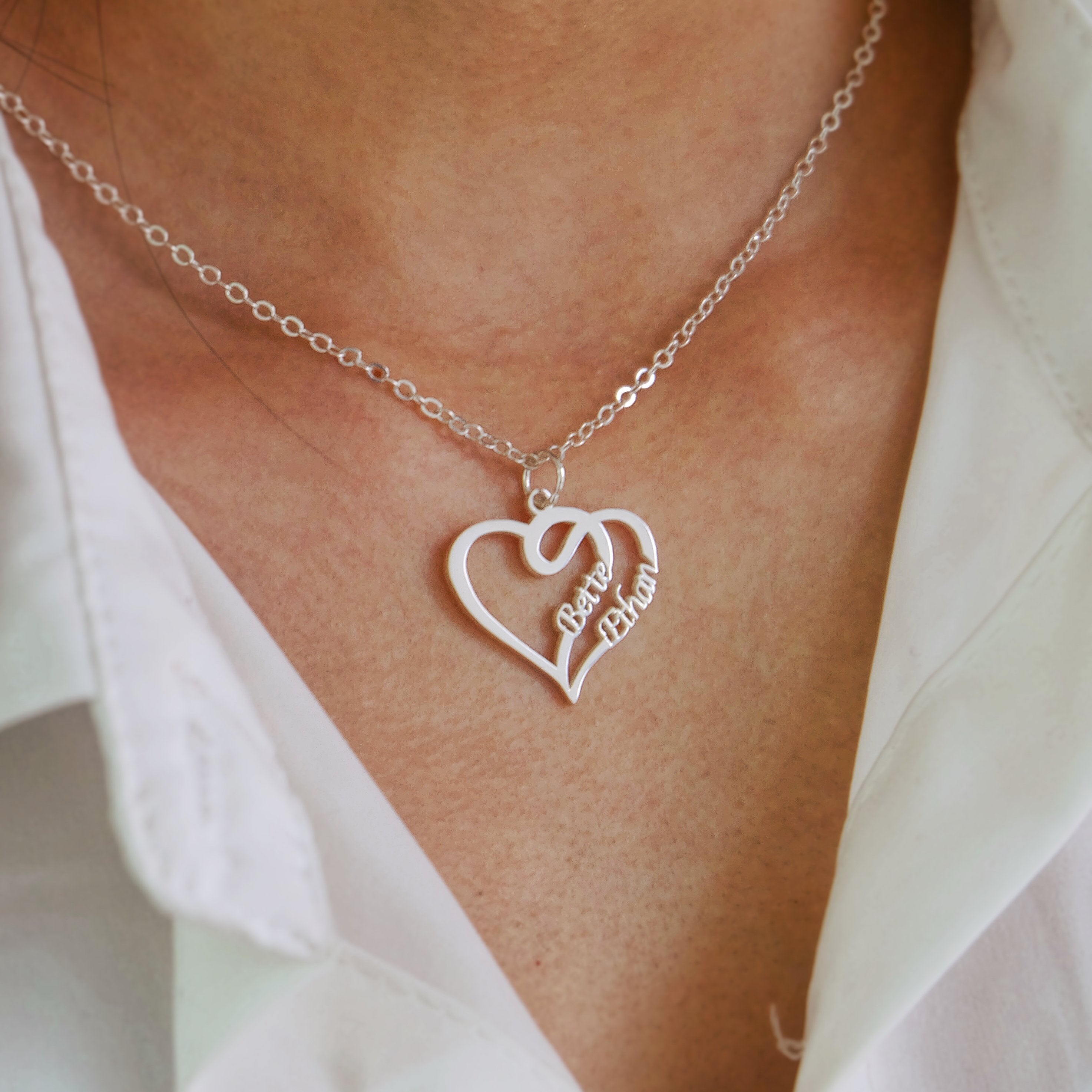 Overlapping Heart Two Name Necklace-A Loves Gift