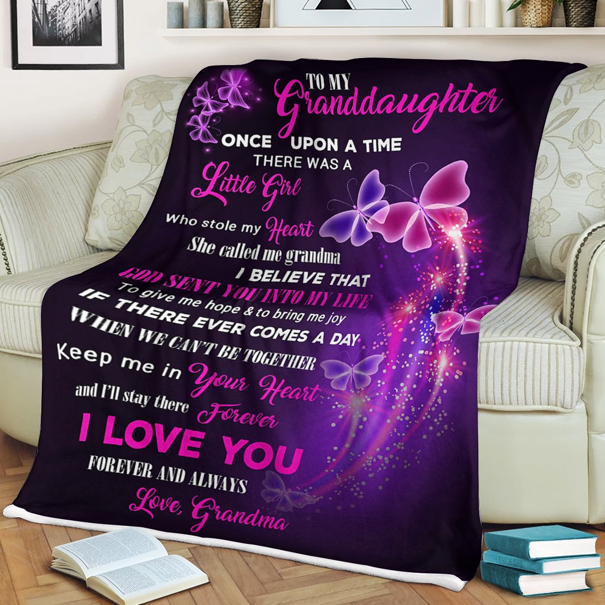 Custom Blanket Butterflies To my Granddaughter Blanket - Fleece Blanket-A Loves Gift