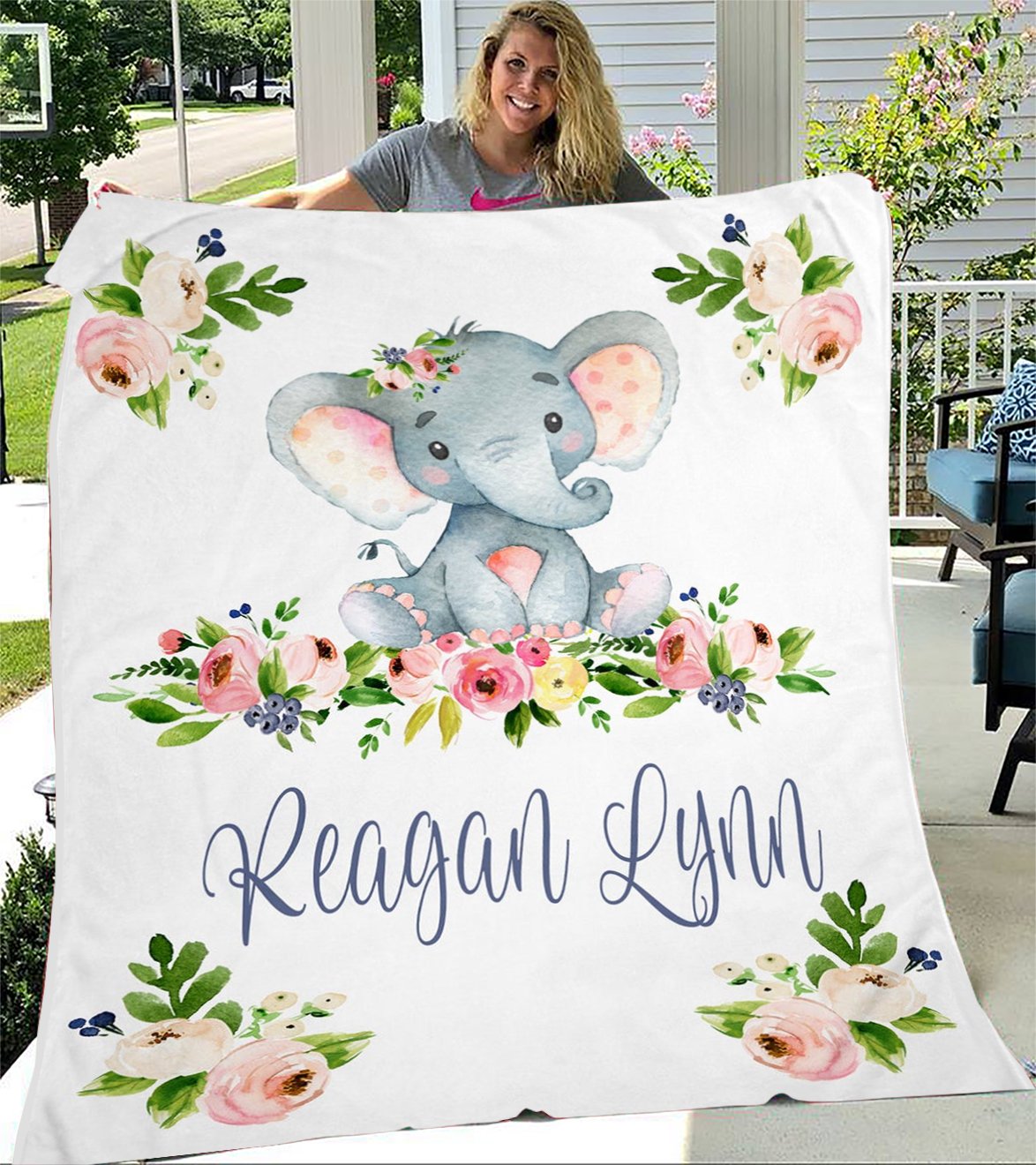 Custom Blanket Elephant Personalized Name Blanket - Gift For Baby - Fleece Blanket-A Loves Gift