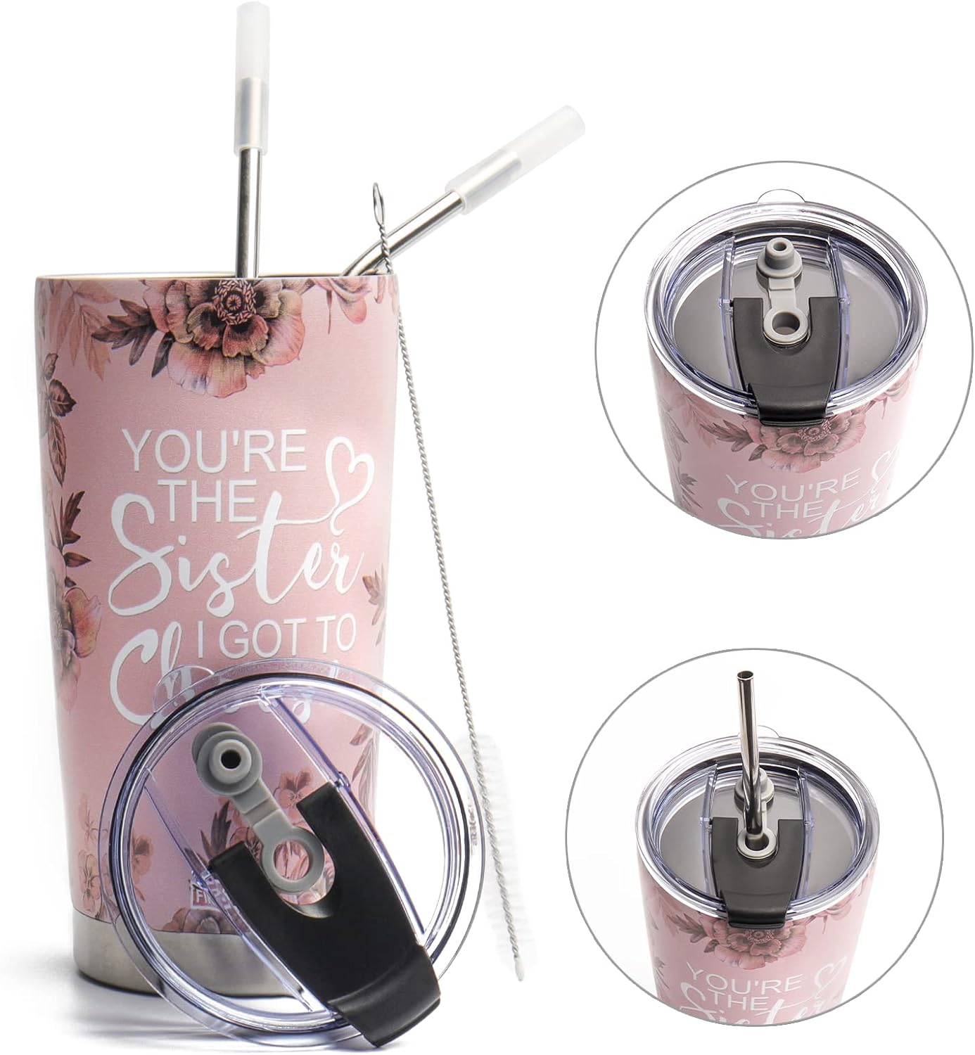 FIRSTXU Sister Gifts,  Birthday Gifts for Sister, Pink 20oz Stainless Steel Tumbler w/Lid for Women Gift Mugs-A Loves Gift