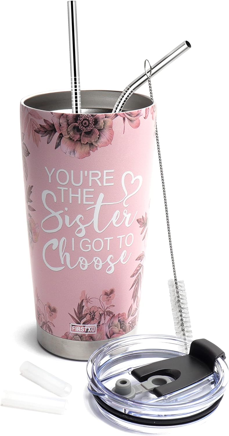 FIRSTXU Sister Gifts,  Birthday Gifts for Sister, Pink 20oz Stainless Steel Tumbler w/Lid for Women Gift Mugs-A Loves Gift