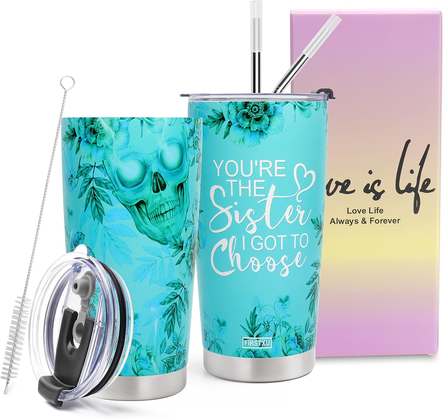 FIRSTXU Sister Gifts,  Birthday Gifts for Sister, Pink 20oz Stainless Steel Tumbler w/Lid for Women Gift Mugs-A Loves Gift