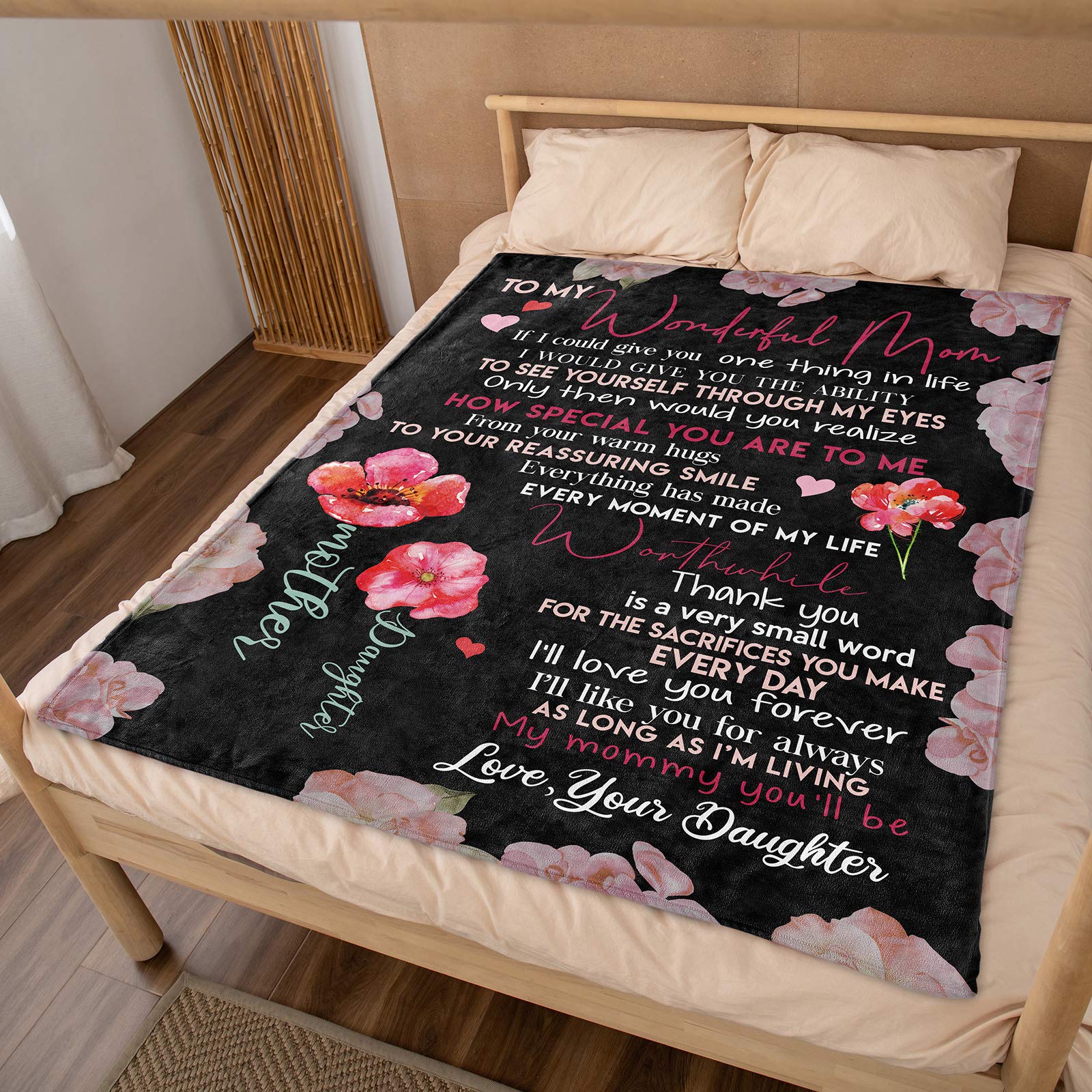 for Mom Gift from Daughter, Mothers Day Birthday, Soft Flannel Bed Throw Blanket-A Loves Gift