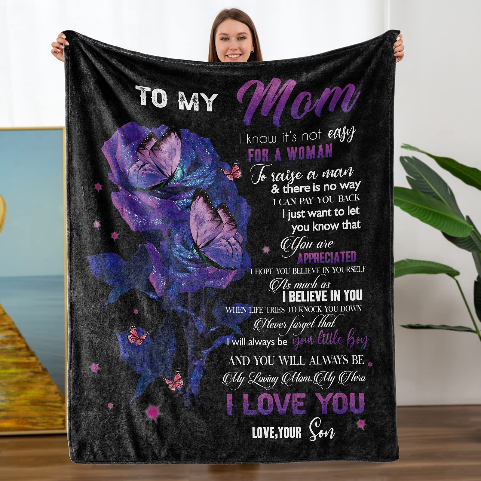 Gifts for Mom from Son, Soft Flannel Mother Throw Blanket-A Loves Gift