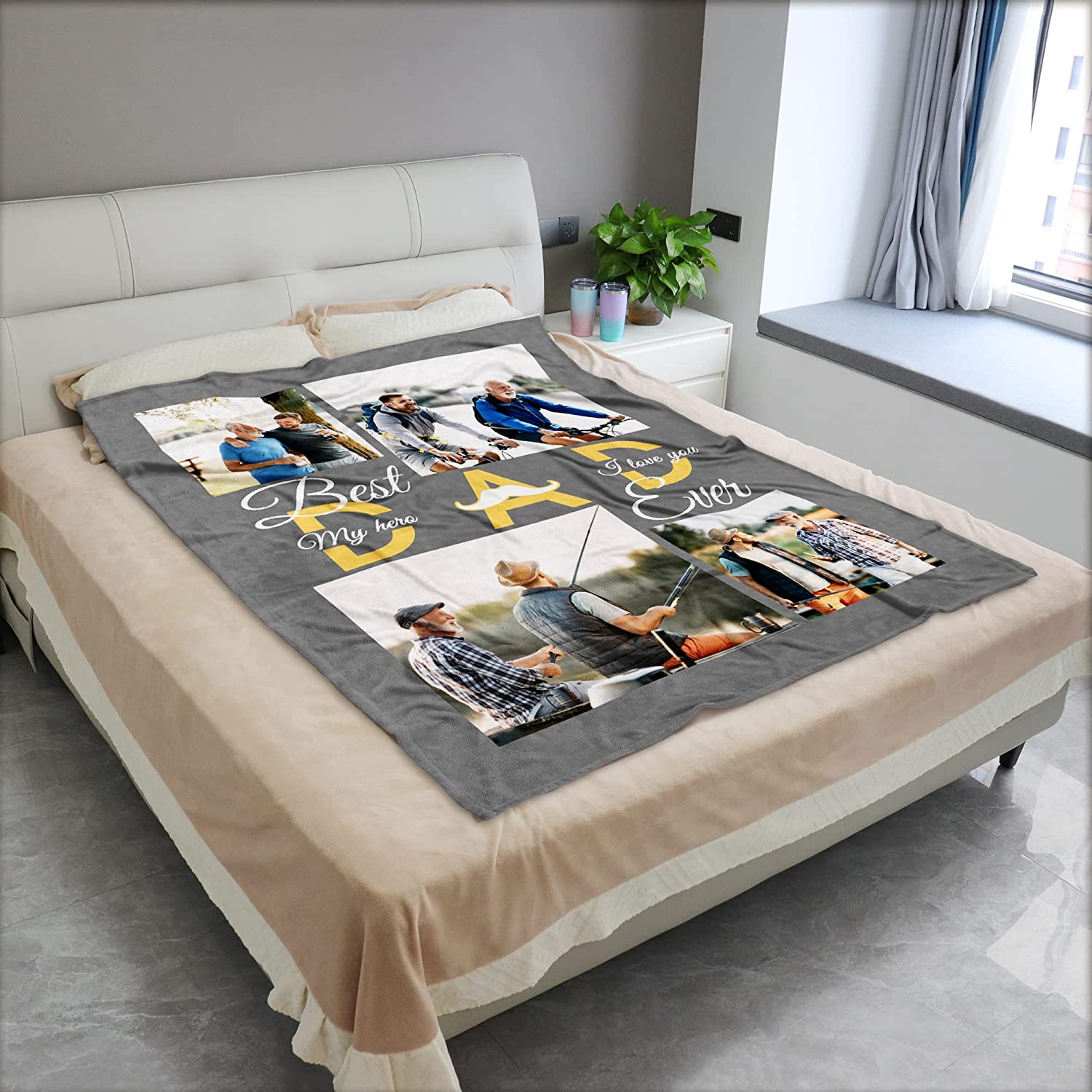  Personalized Custom Blanket with Photo to Dad Men from Daughter Son-A Loves Gift