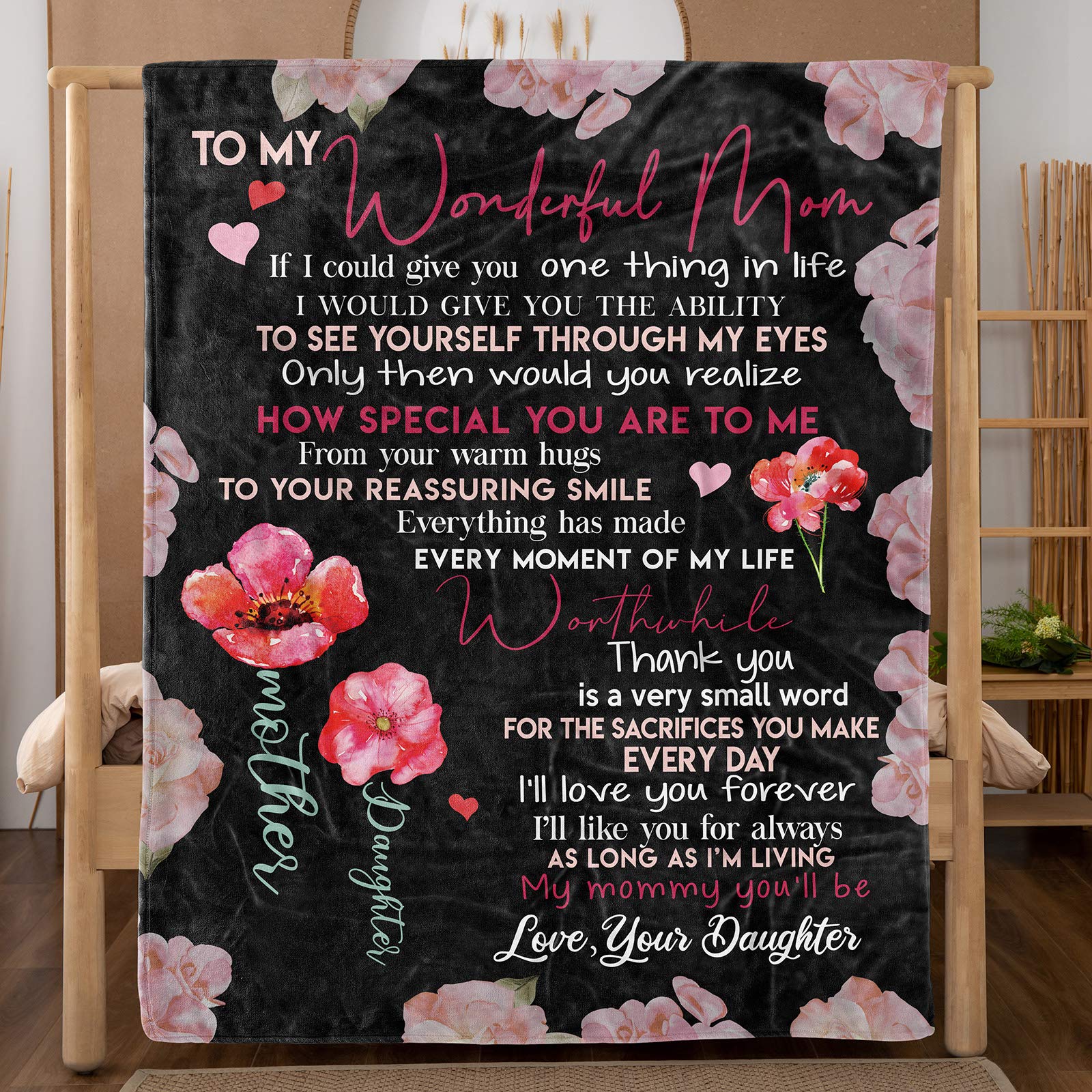 for Mom Gift from Daughter, Mothers Day Birthday, Soft Flannel Bed Throw Blanket-A Loves Gift