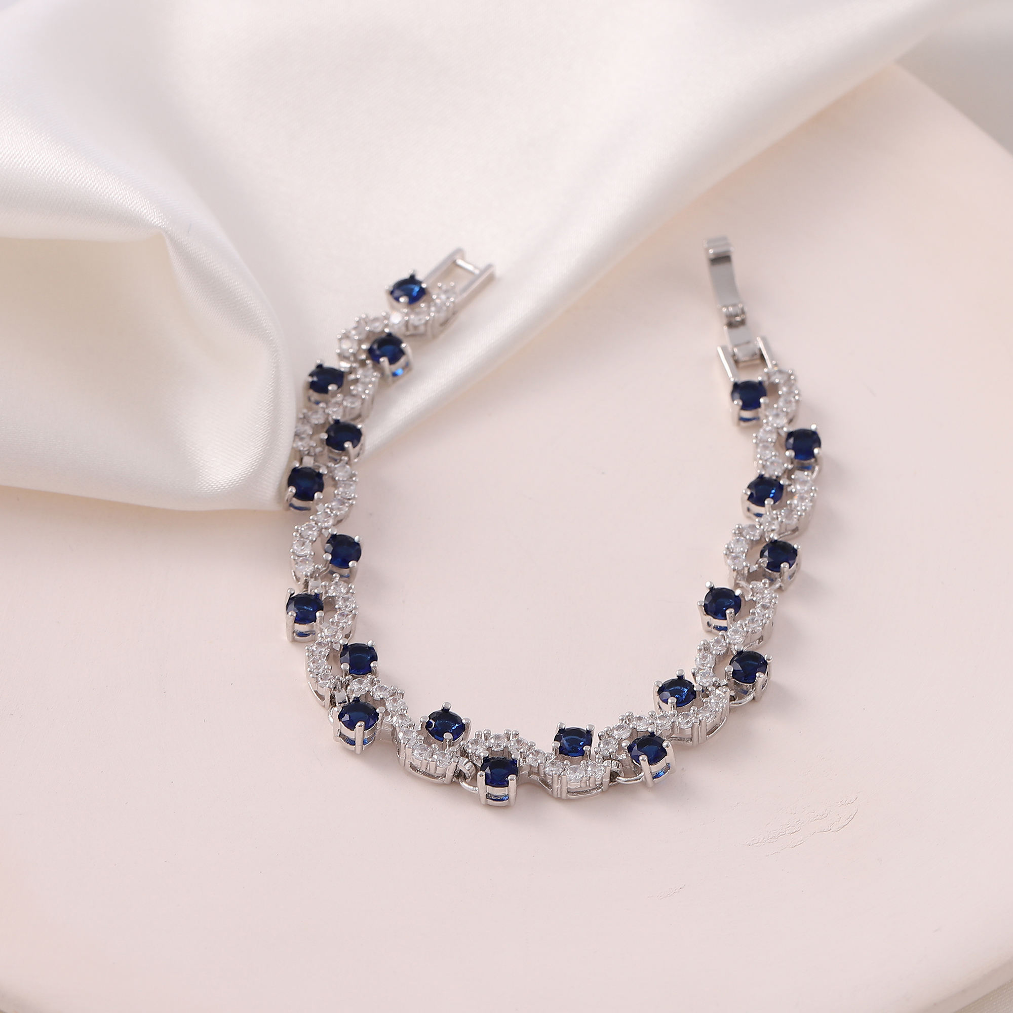 Hainon Women Bracelet Chain With Blue CZ Stone Crystal