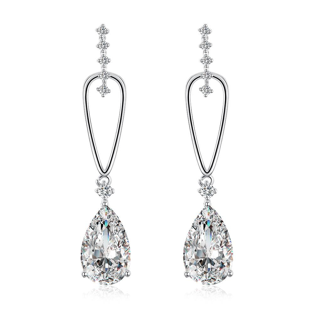 Pear Shaped Luxe Crystal Dangling Earrings Set in Silvertone - Riakoob Jewelry