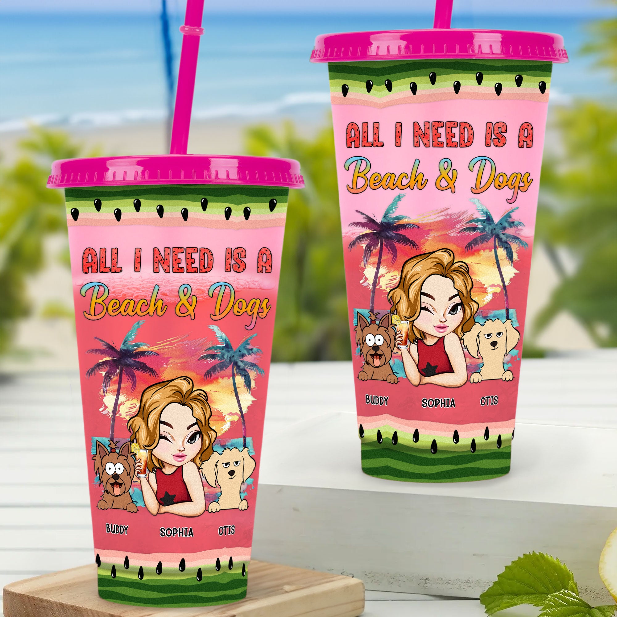 A Beach And Dogs - Personalized Color Changing Cup