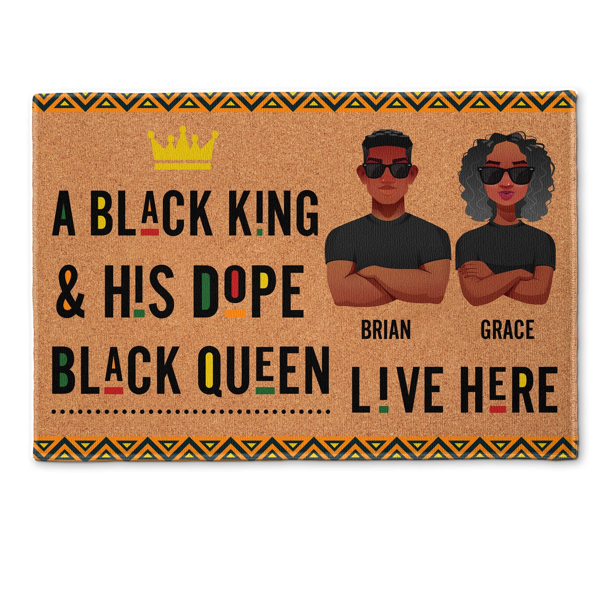 A Black King & His Dope Black Queen Live Here - Personalized Doormat