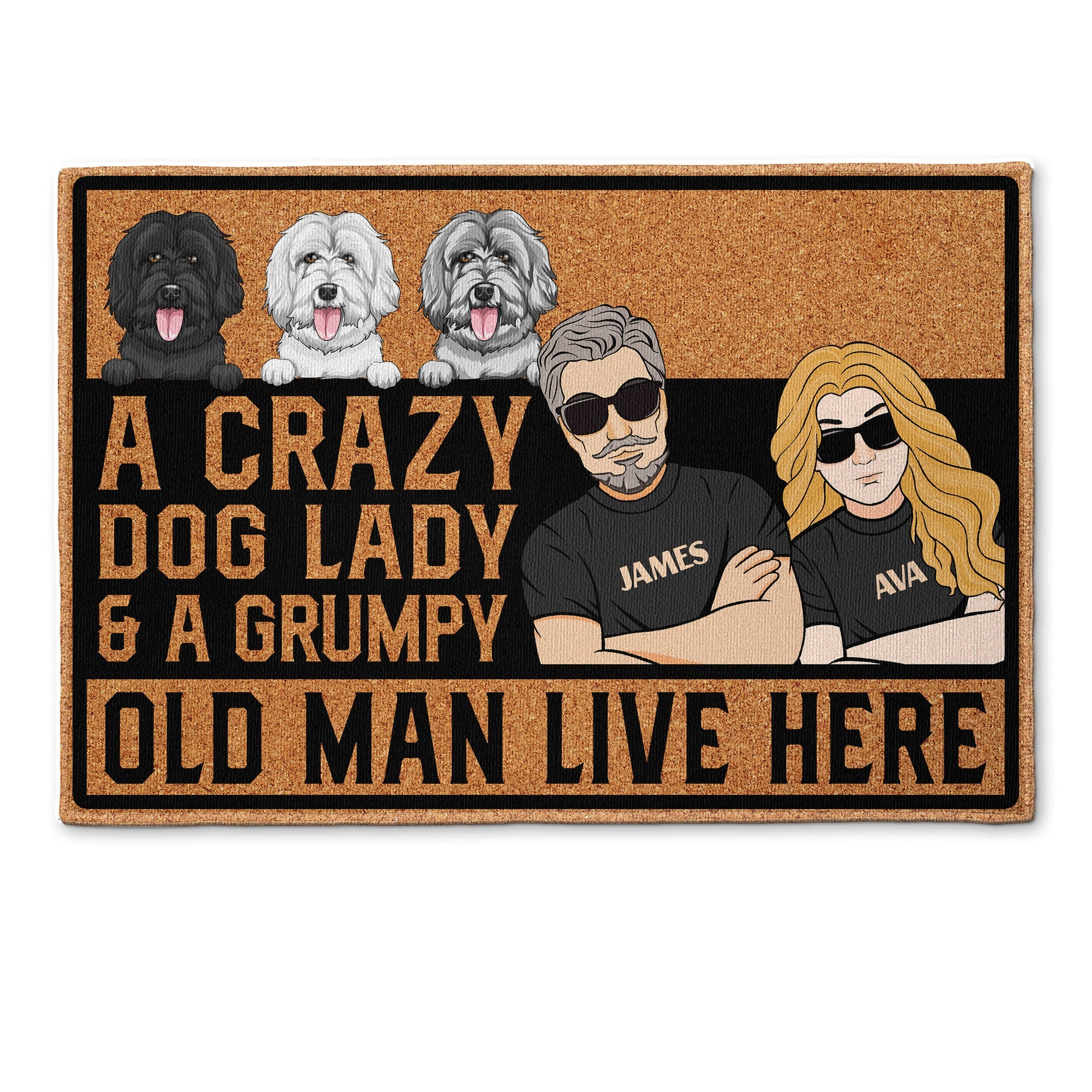 A Crazy Dog Lady And A Grumpy Old Man Live Here - Personalized Doormat