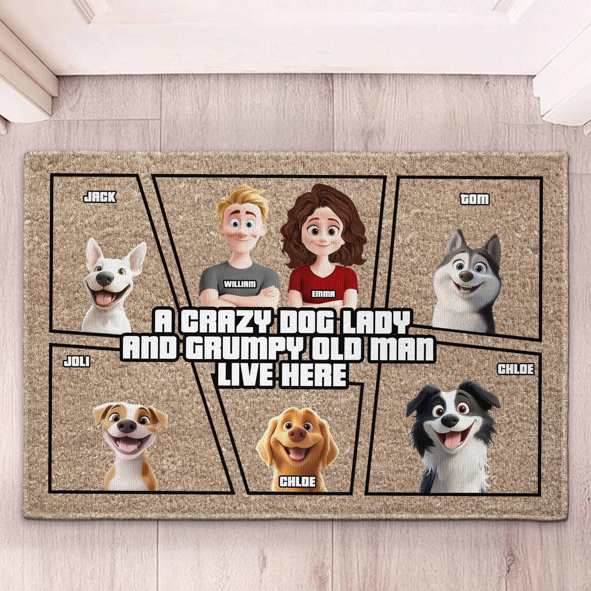 A Crazy Dog Lady And Grumpy Old Man Live Here - Personalized Doormat