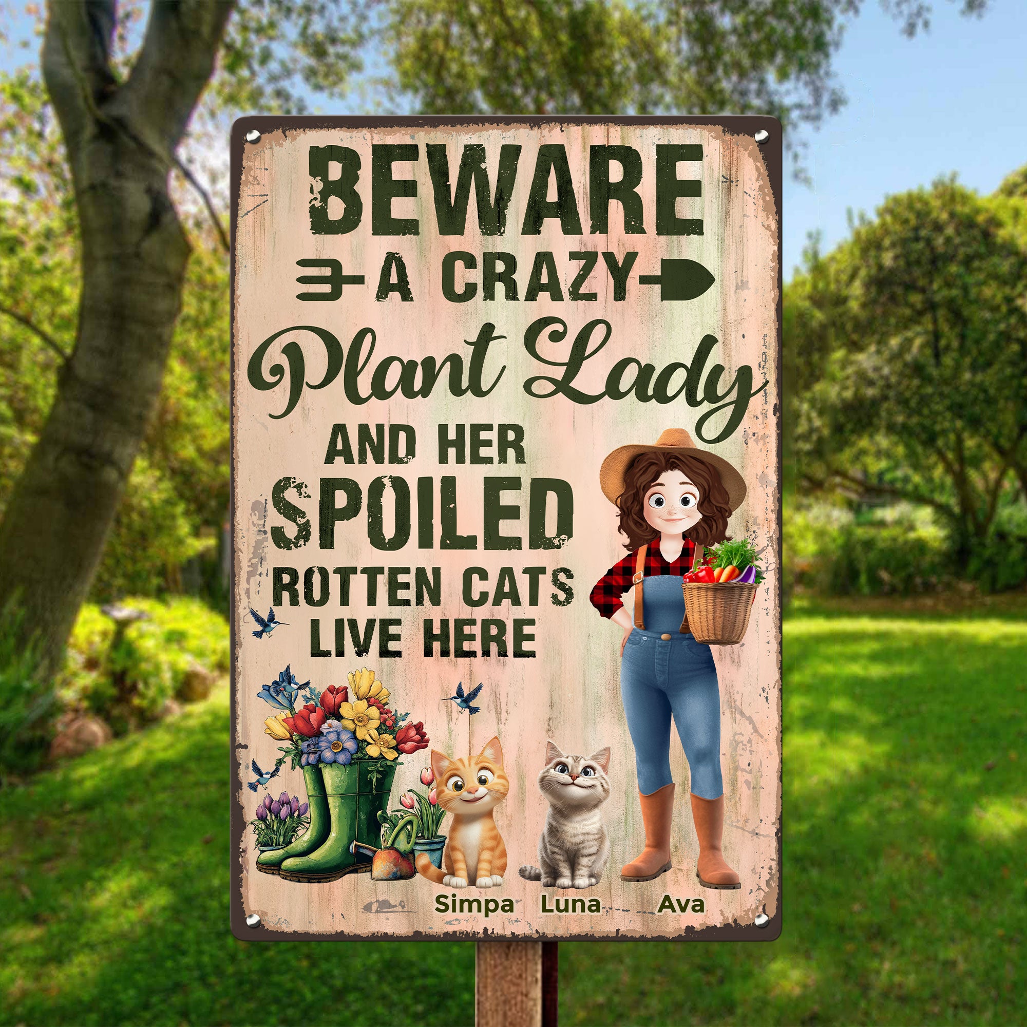 A Crazy Plant Lady & Her Spoiled Rotten Cats Live Here - Personalized Metal Sign