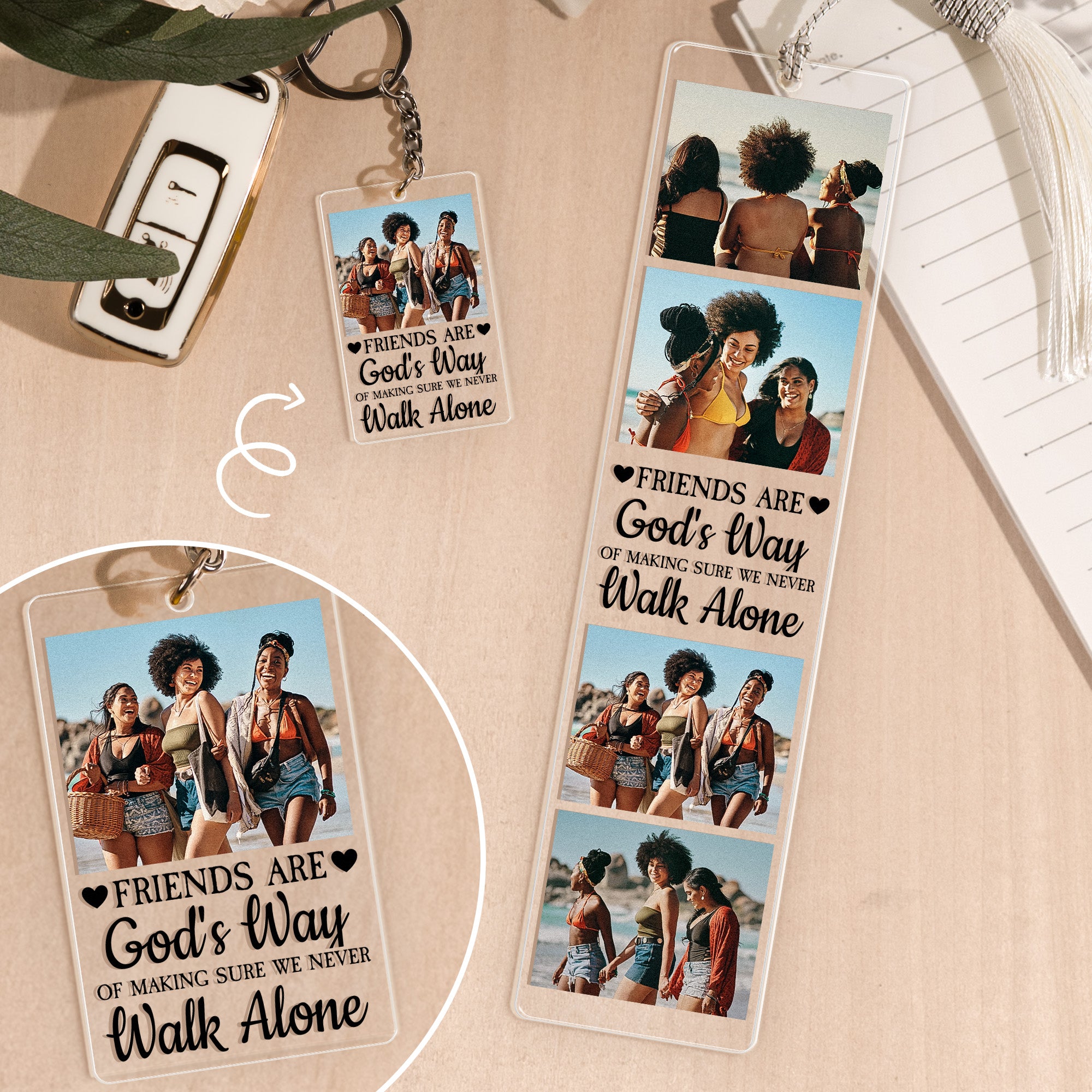 A Friend Is God's Way - Personalized Photo Acrylic Bookmark And Keychain Set