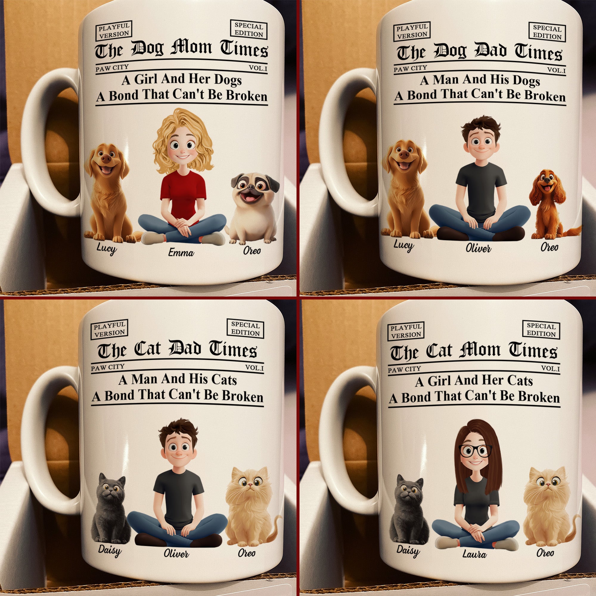 A Girl And Her Dogs Cats A Bond That Can't Be Broken Newspaper Themed - Custom Gift For Pet Mom Dad - Personalized Mug