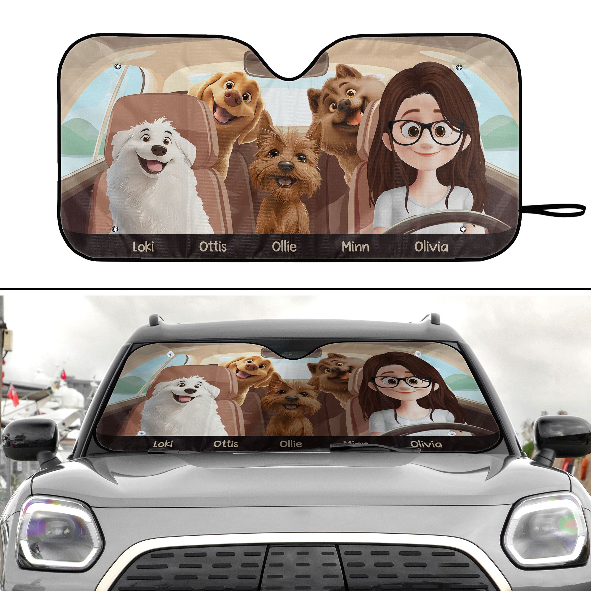 A Girl And Her Dogs - Personalized Car Sun Shade