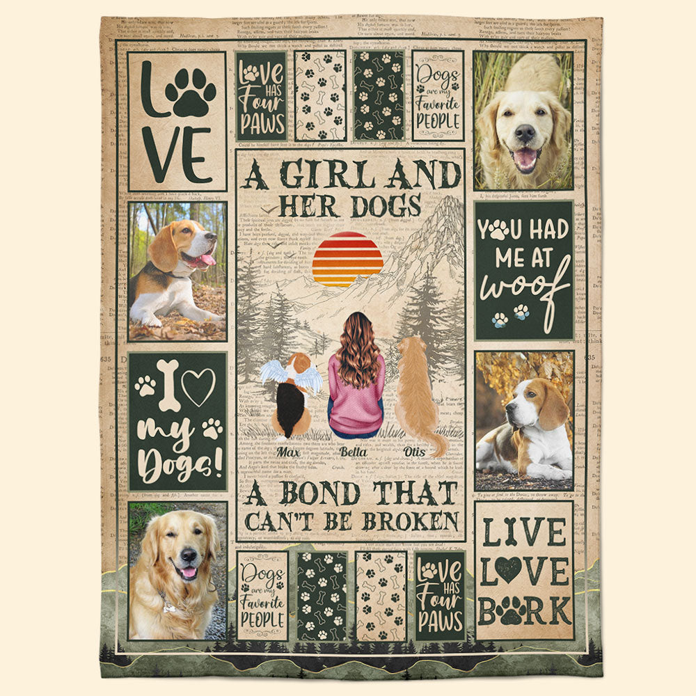 A Girl And Her Dogs Unbreakable Bond - Personalized Photo Blanket