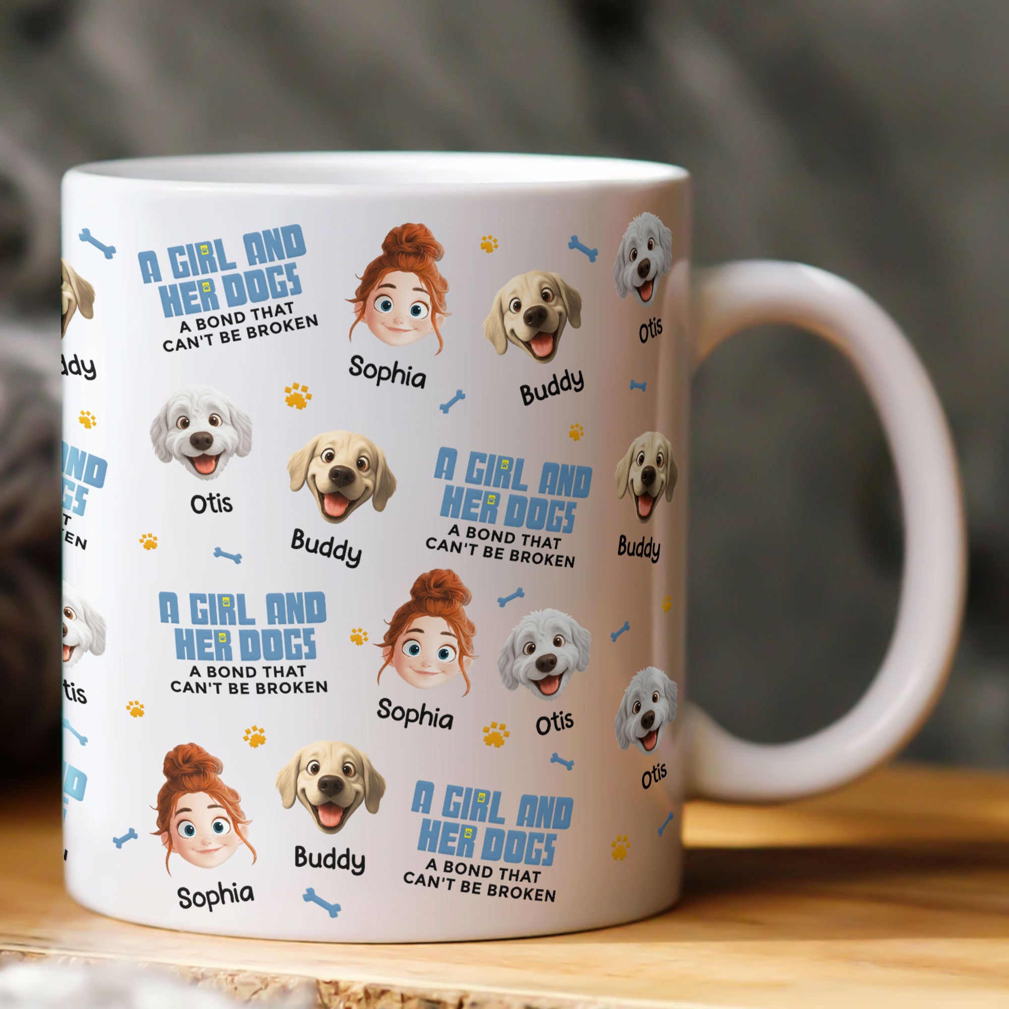 A Girl & Her Dog A Bond That Can't Be Broken - Cute Cartoon Face Version - Personalized Mug