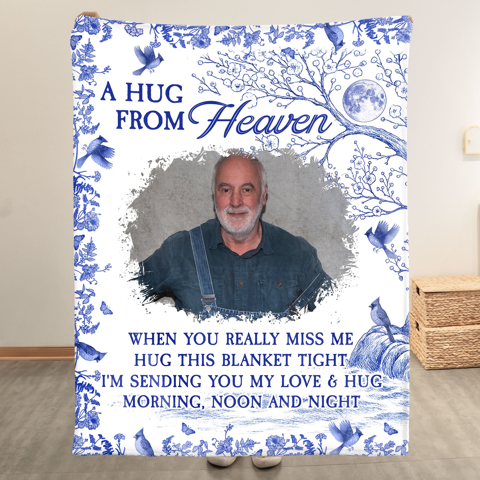 A Hug From Heaven Toile De Jouy Memorial Gift Memory Blanket - Personalized Photo Blanket