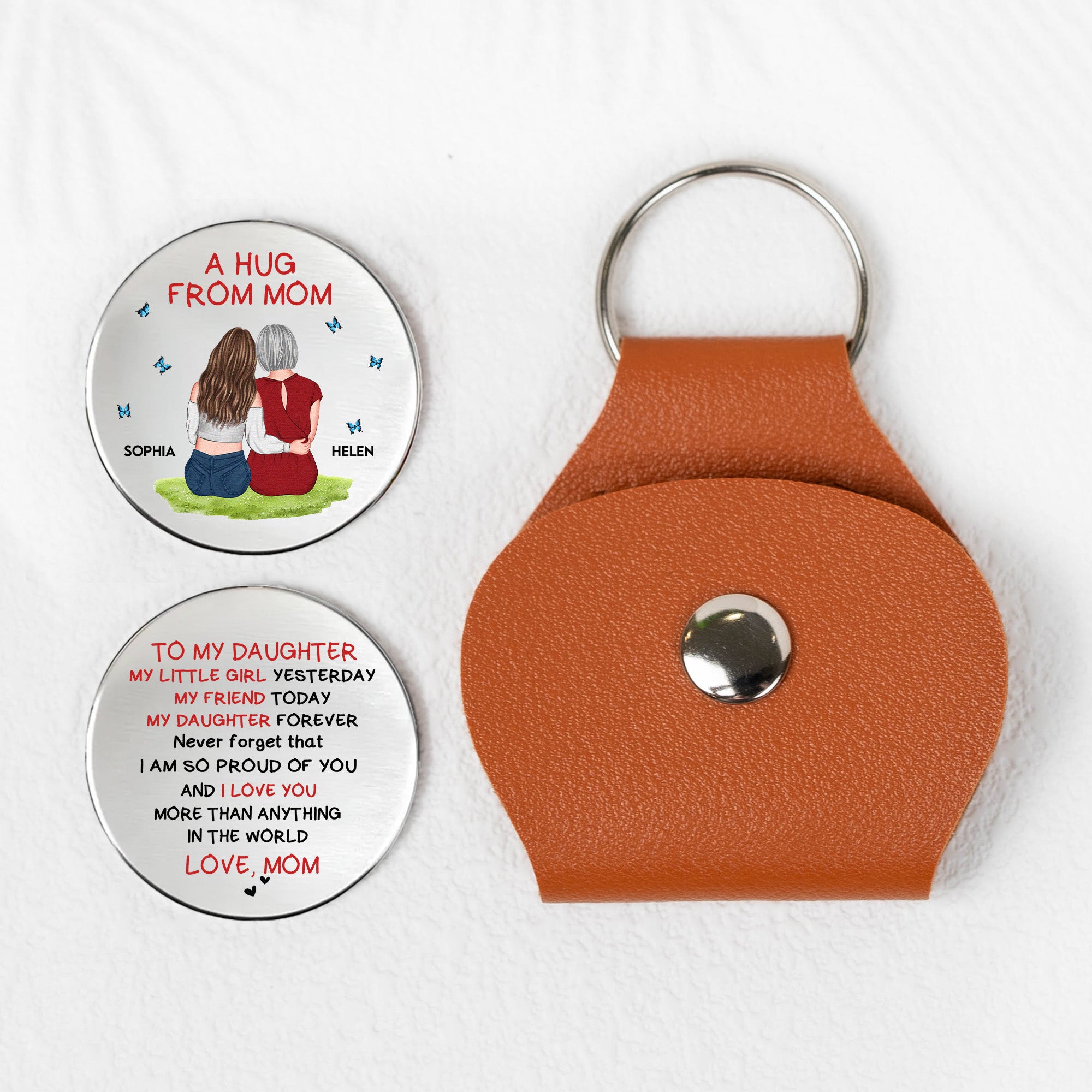 A Hug From Mom Gift For Daughter, Son - Personalized Leather Pocket Hug