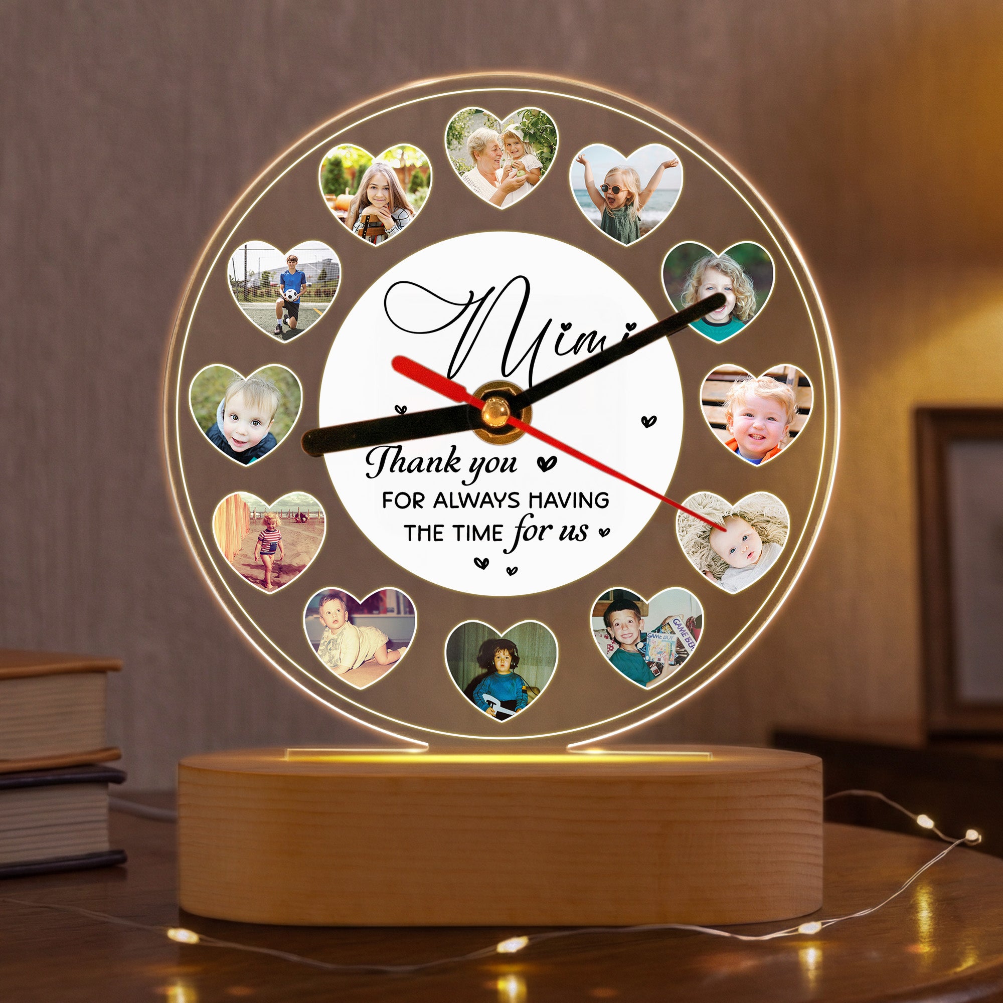 A Meaningful Gift For Grandma With Custom Photos Of Her Grandkids - Personalized Acrylic Photo Desk Clock Light