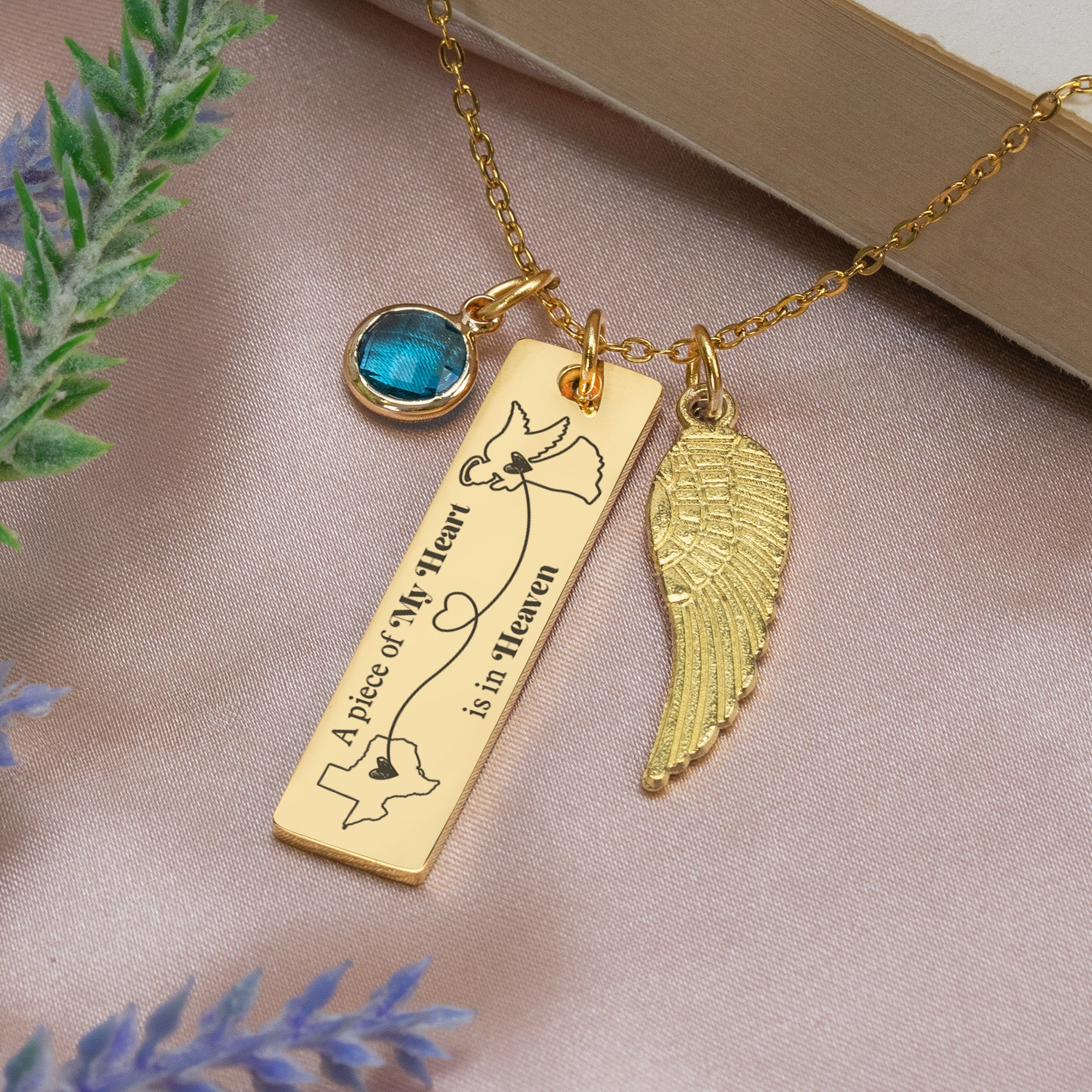 A Piece Of My Heart Is In Heaven - Personalized Birthstone Memorial Necklace