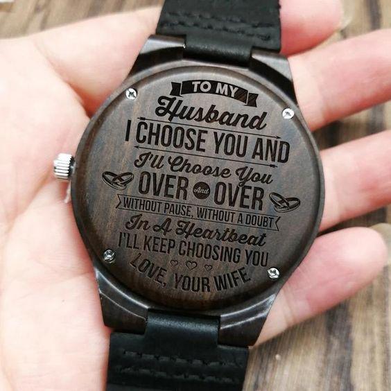 ENGRAVED WOODEN WATCH - GREAT GIFT FOR YOUR HUSBAND!-A Loves Gift