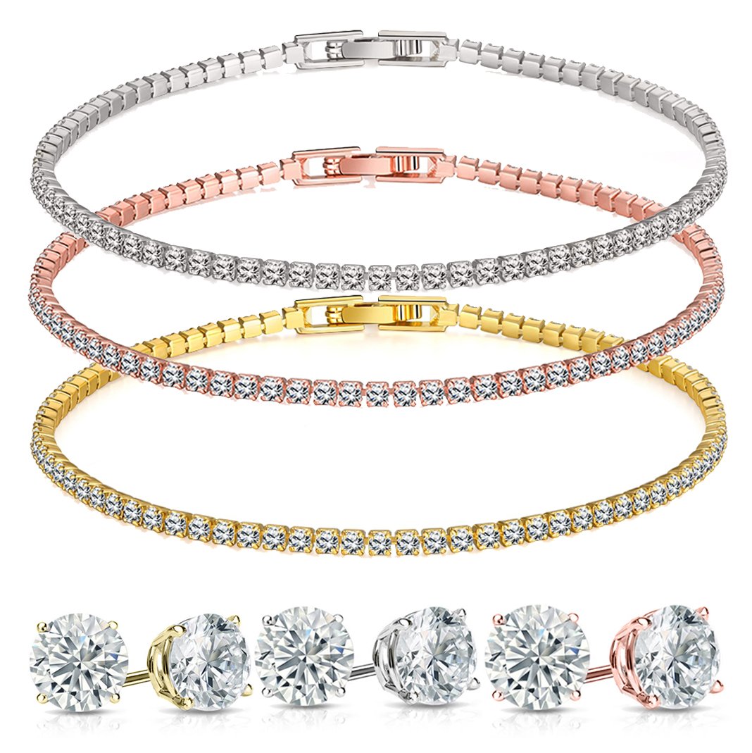 Stud Earrings and Tennis Bracelet Set Made with Swarovski Crystals - Riakoob Jewelry www.goldennycjewelry.com fashion jewelry for women