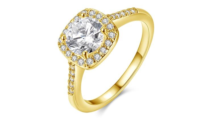 Goldtone-Plated Halo Ring Made with Swarovski Elements with  Swarovski Elements Studs, , Riakoob Jewelry, Riakoob Jewelry  jewelryjewelry deals, swarovski crystal jewelry, groupon jewelry,, jewelry for mom,