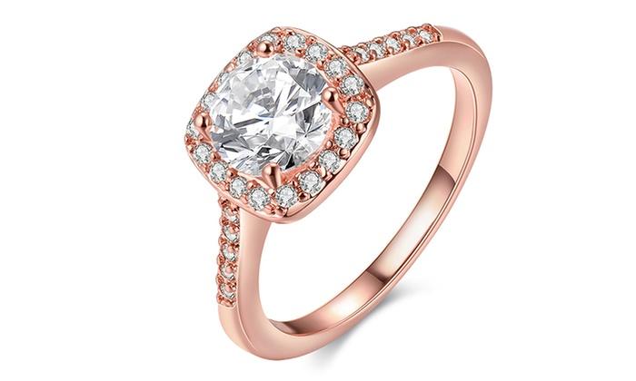 Goldtone-Plated Halo Ring Made with Swarovski Elements with  Swarovski Elements Studs, , Riakoob Jewelry, Riakoob Jewelry  jewelryjewelry deals, swarovski crystal jewelry, groupon jewelry,, jewelry for mom,