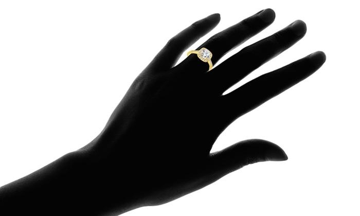 Goldtone-Plated Halo Ring Made with Swarovski Elements with  Swarovski Elements Studs, , Riakoob Jewelry, Riakoob Jewelry  jewelryjewelry deals, swarovski crystal jewelry, groupon jewelry,, jewelry for mom,