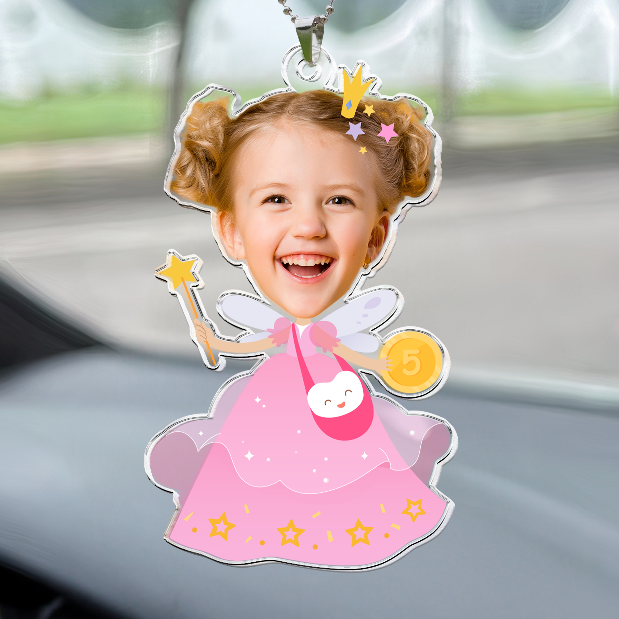 Adorable Kids Wear Tooth Fairy Costume - Personalized Photo Rear View Mirror Accessory