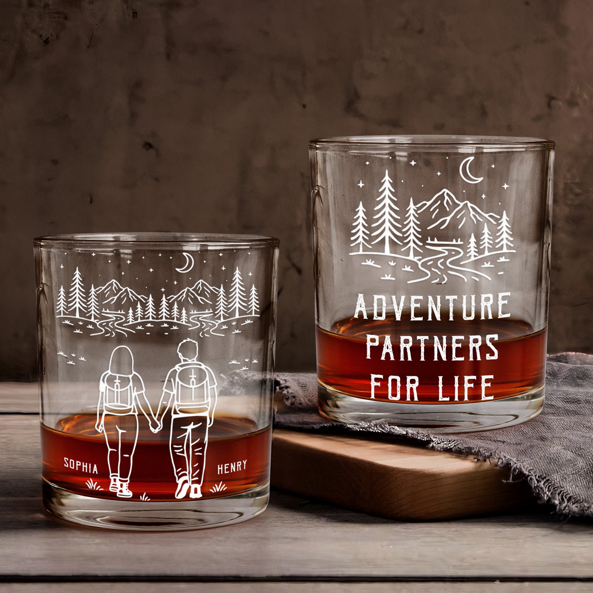 Adventure Partners For Life Camping Couple Gift - Personalized Whiskey Glass