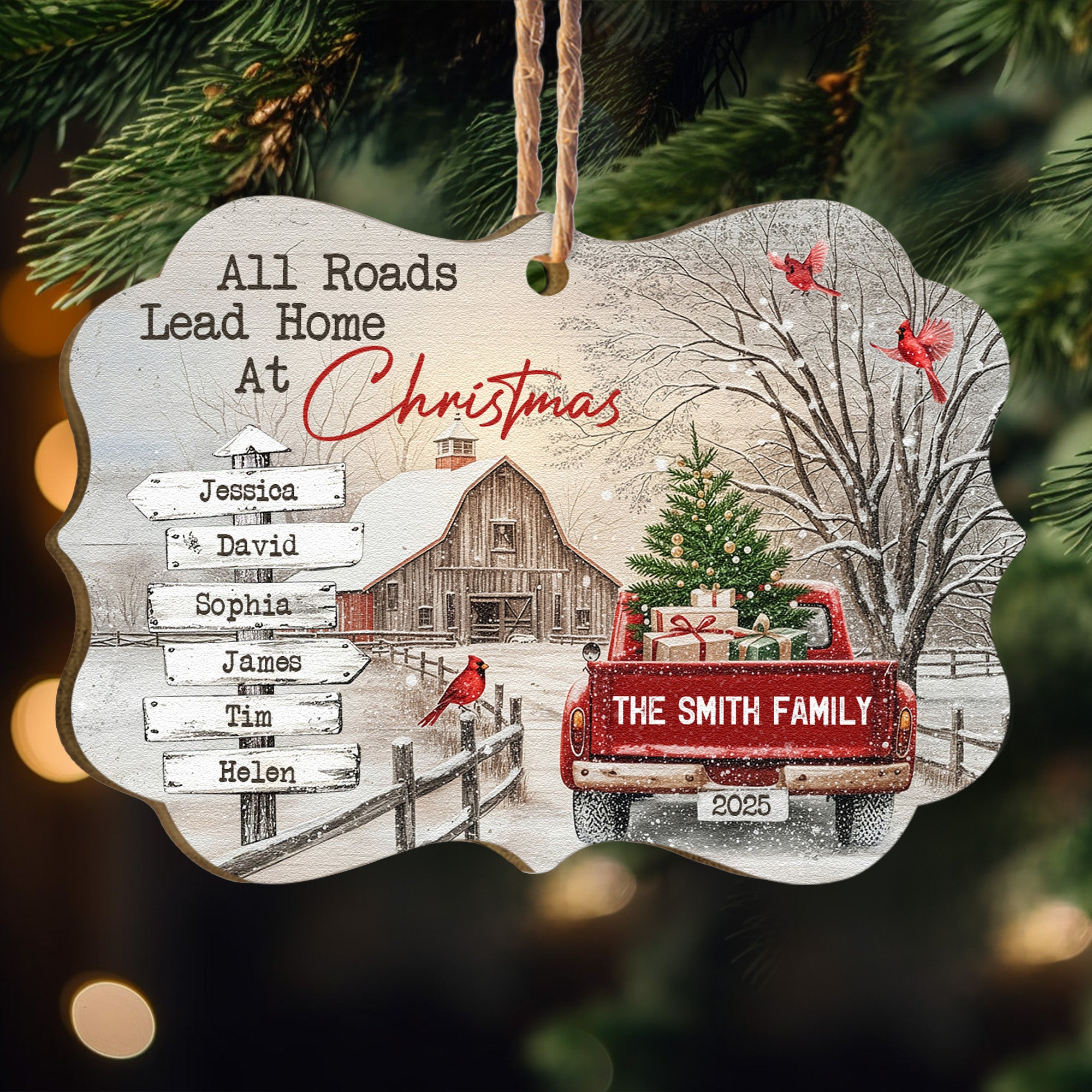 All Roads Come Home At Christmas Ornament - Personalized Wooden Ornament