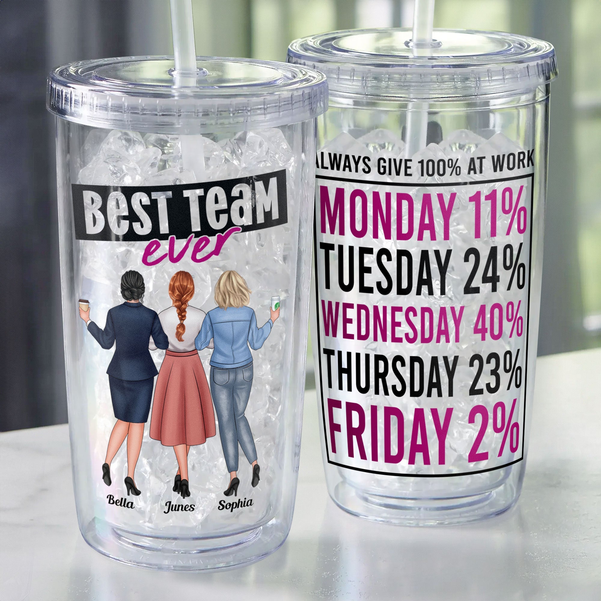 Always Give 100% At Work  - Personalized Acrylic Tumbler With Straw