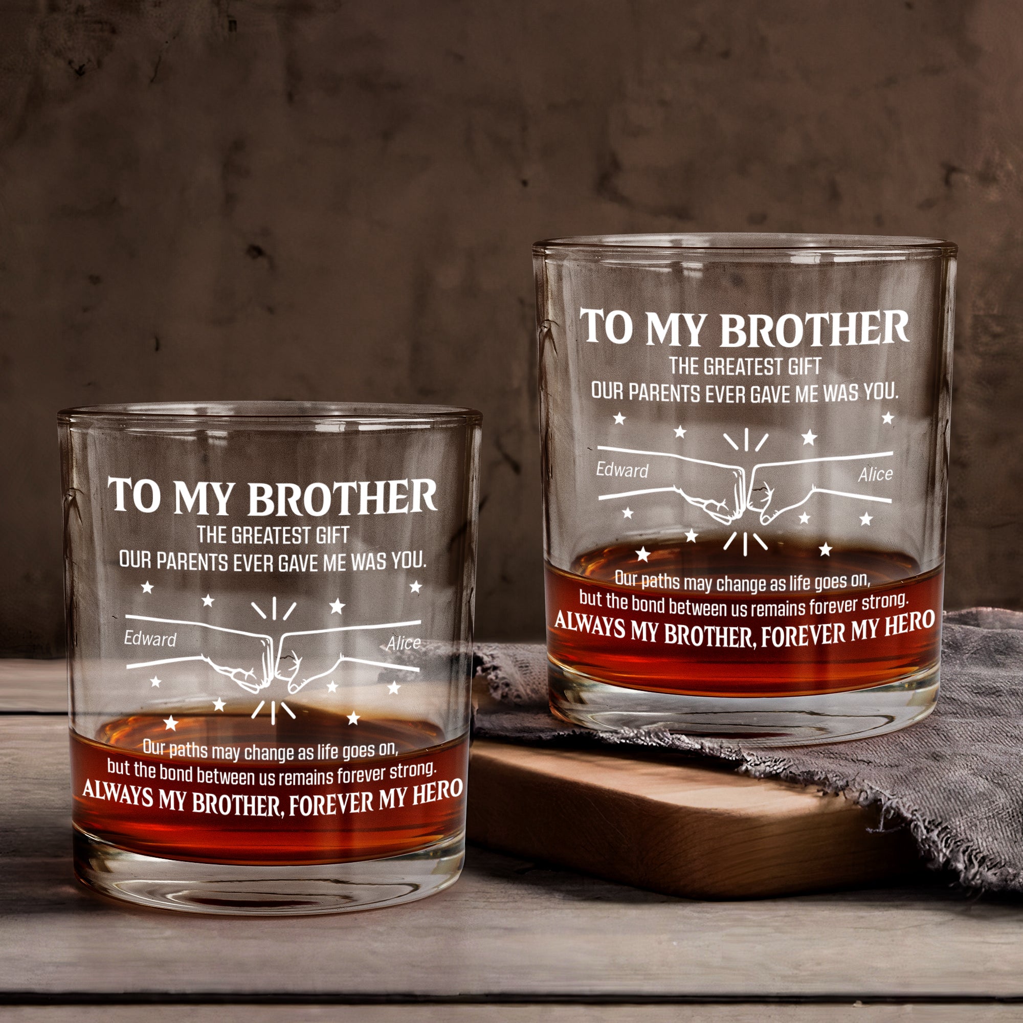 Always My Brother, Forever My Hero - Personalized Whiskey Glass
