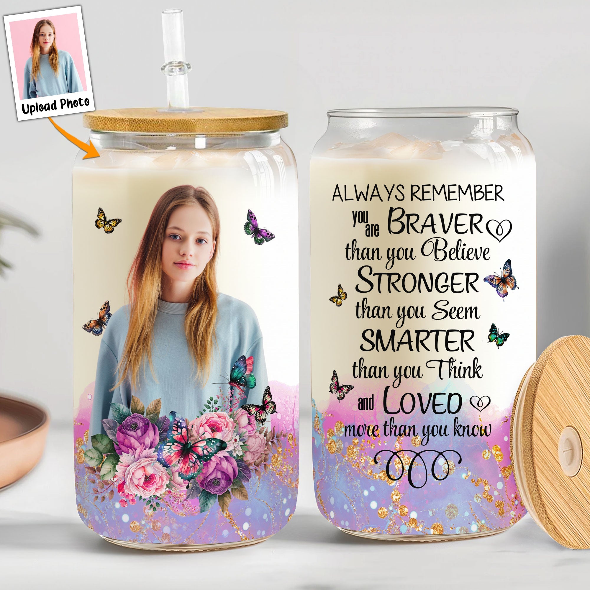 Always Remember You Are Braver - Personalized Photo Clear Glass Cup