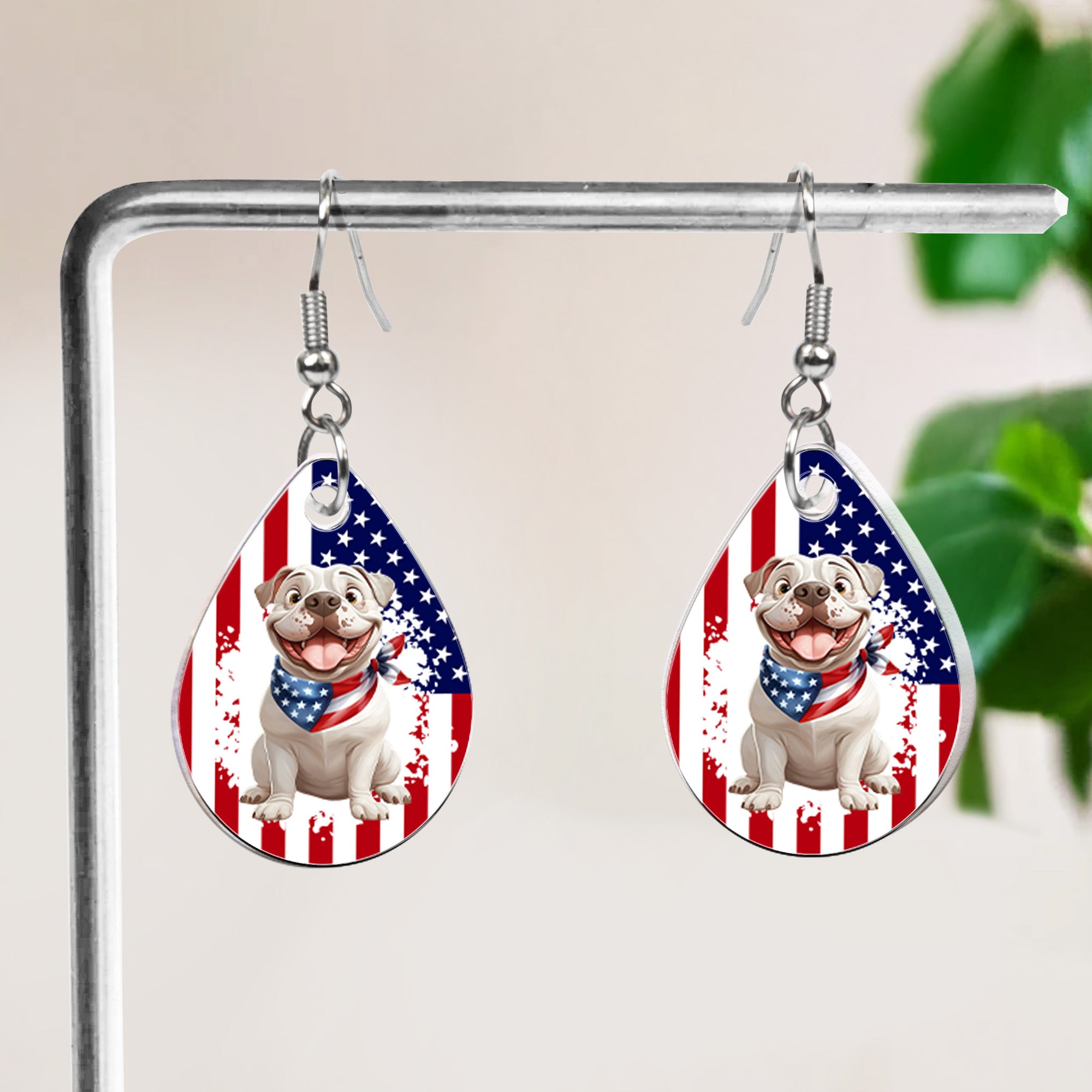 American Flag Dog Lovers - Personalized Acrylic Earrings