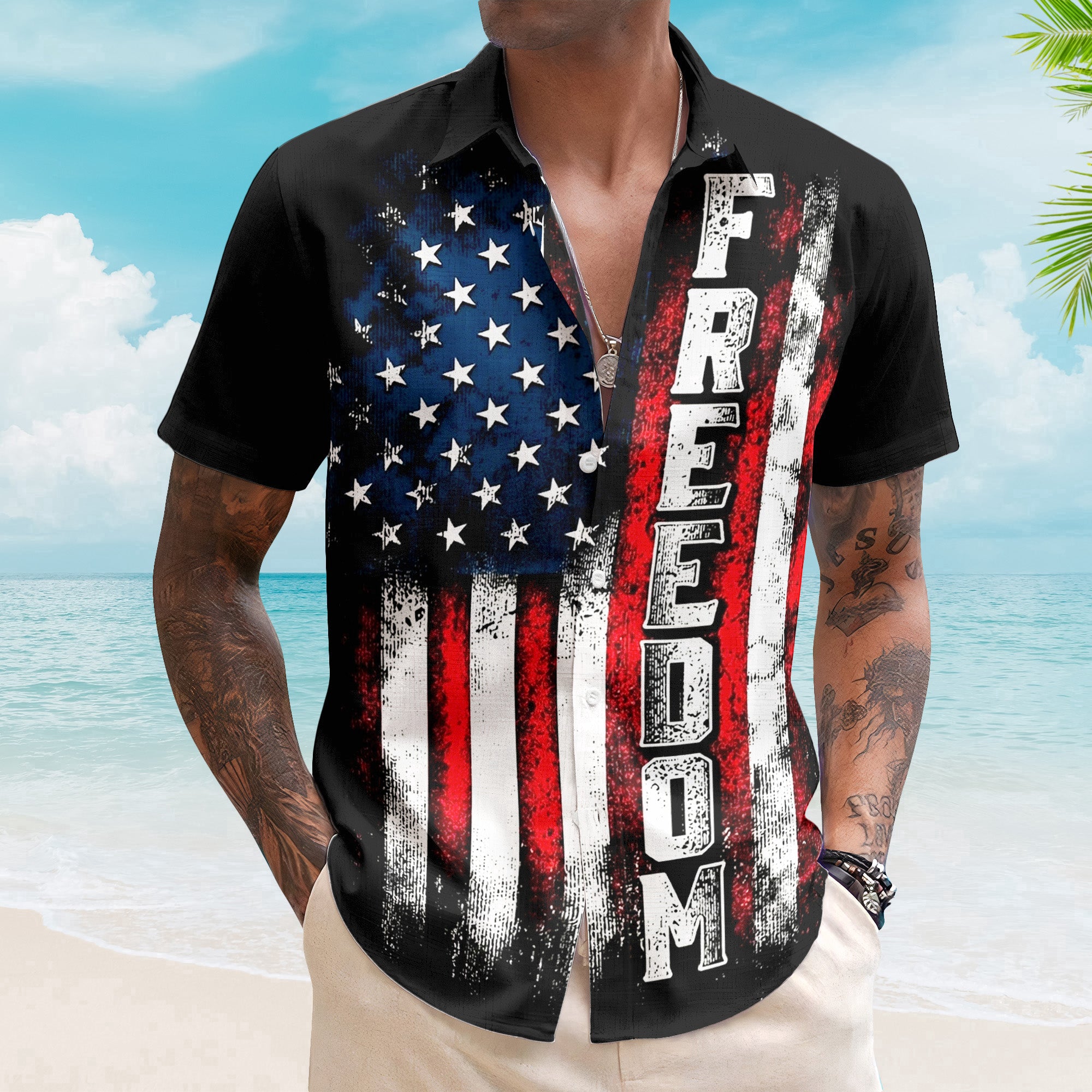 American Freedom Flag Patriotic Design - Personalized Hawaiian Shirt