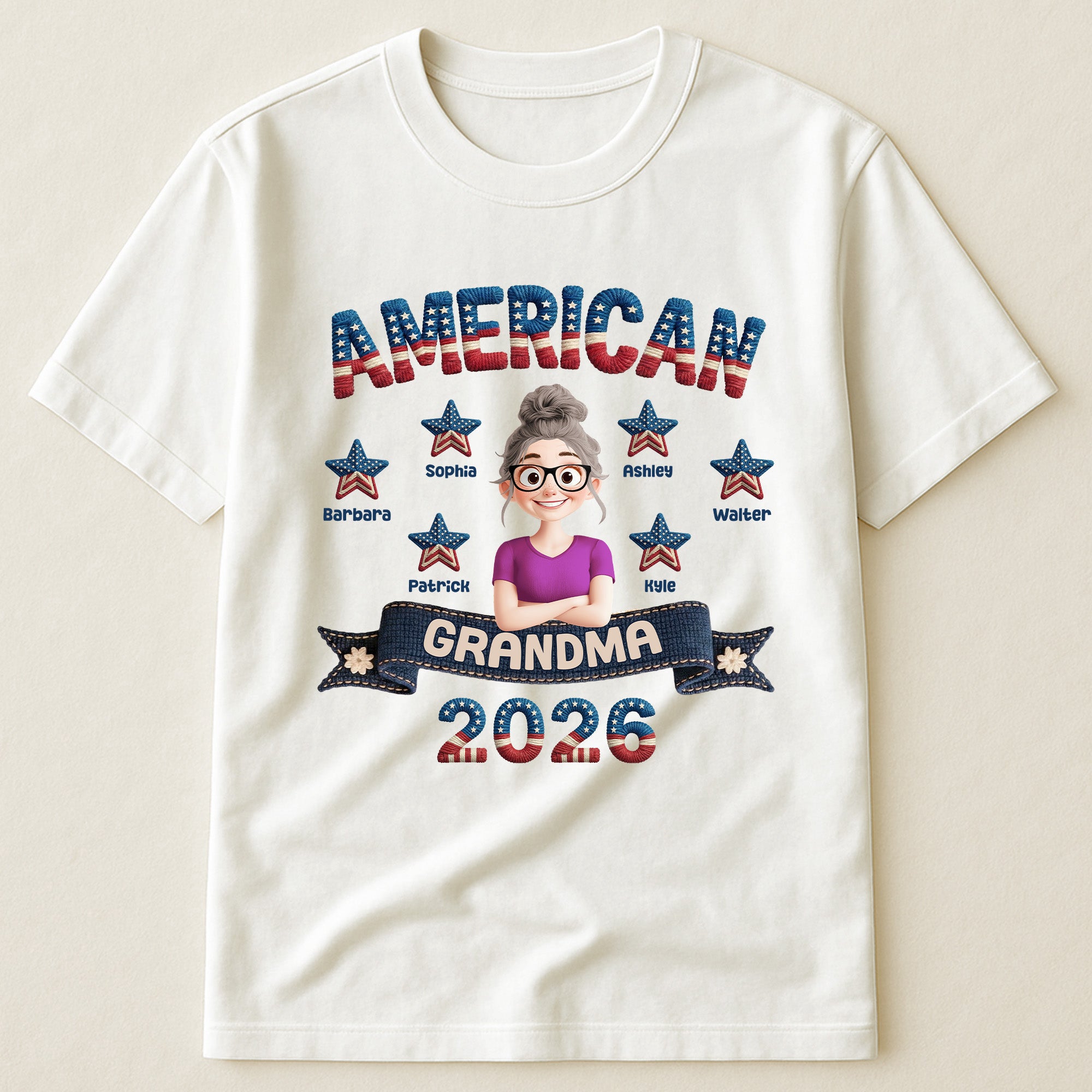 American Grandma Faux Pattern - Personalized Shirt