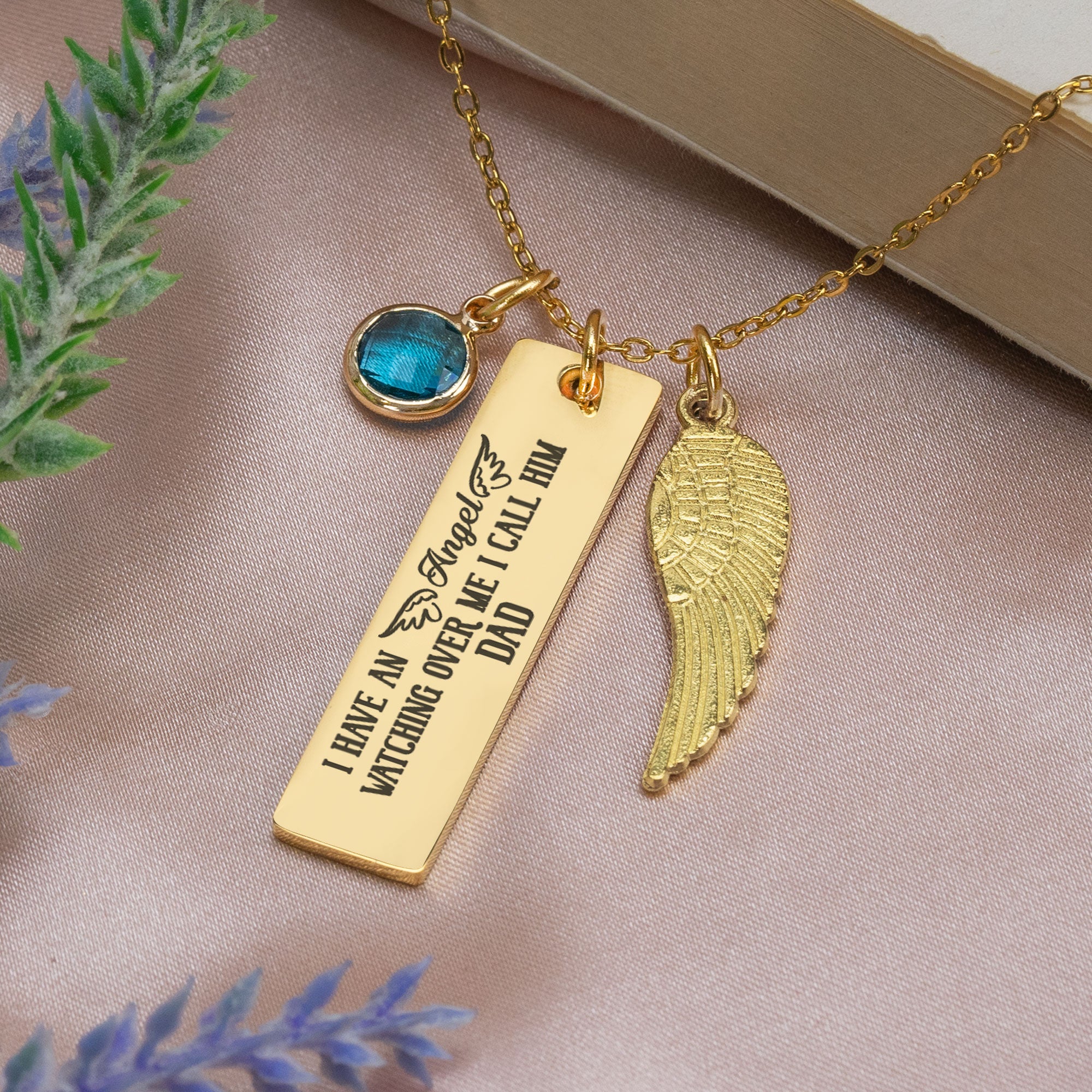An Angel Watching Over Me I Call Him Dad - Personalized Birthstone Memorial Necklace