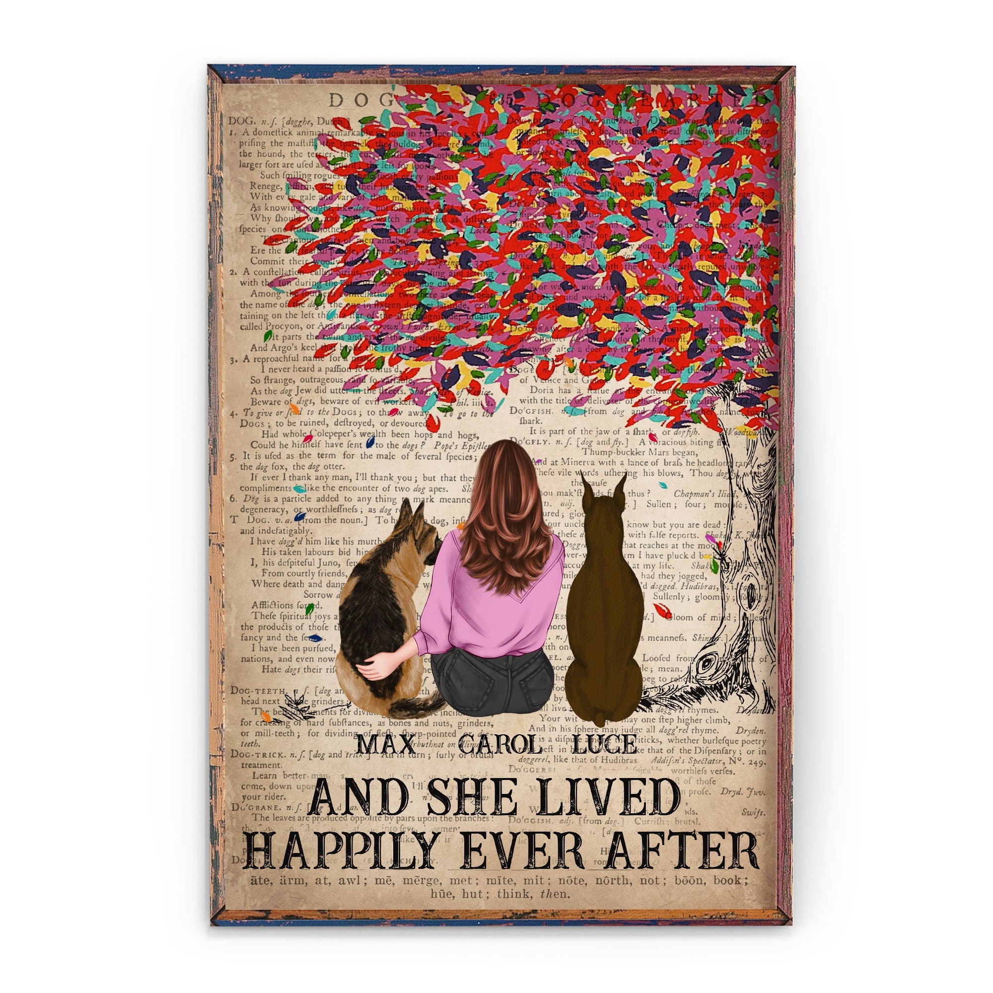 And She Lived Happily Ever After - Personalized Poster/Wrapped Canvas - Gift For Dog Lover - Dictionary Template