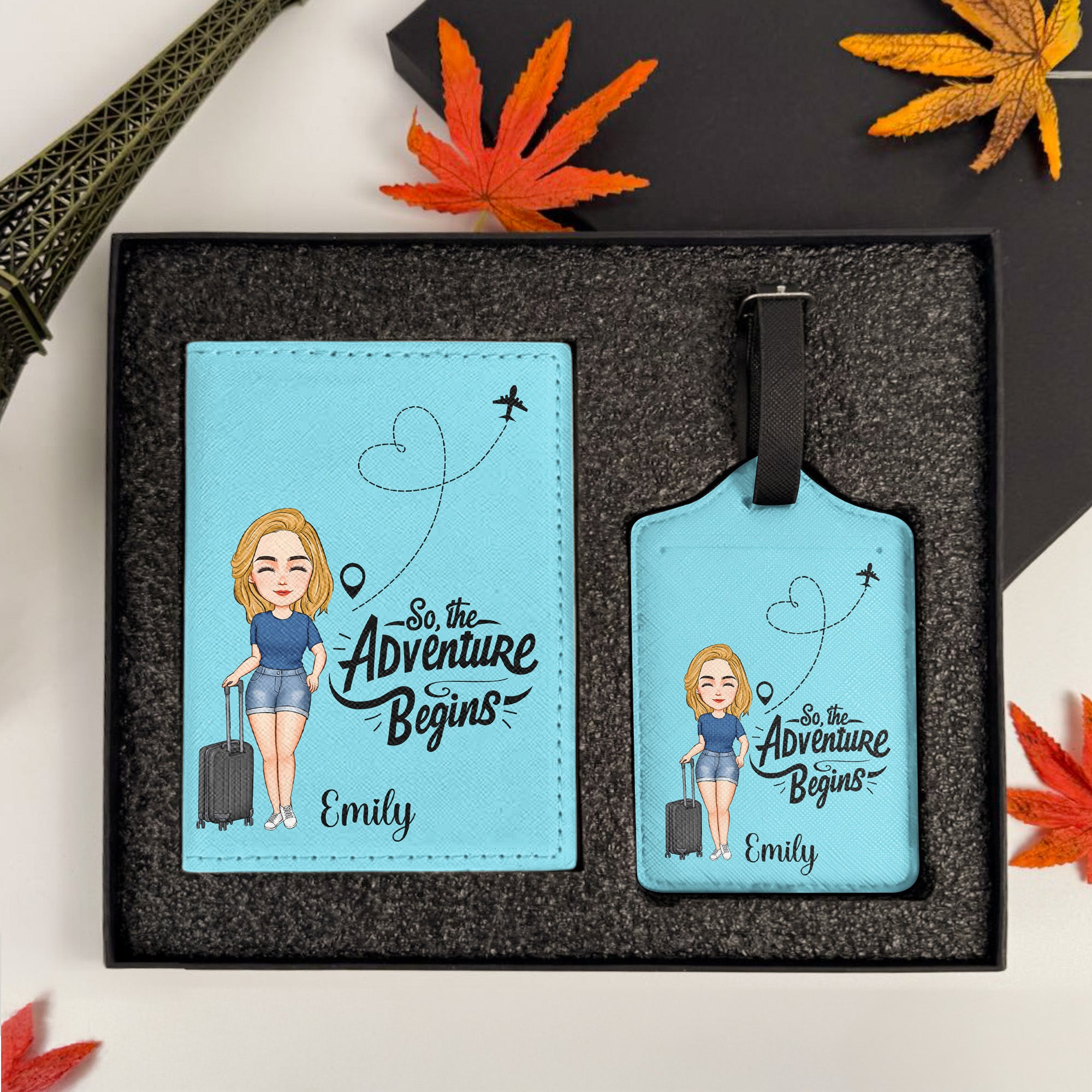 And So The Adventure Begin - Personalized Passport Cover And Luggage Tag Travel Set