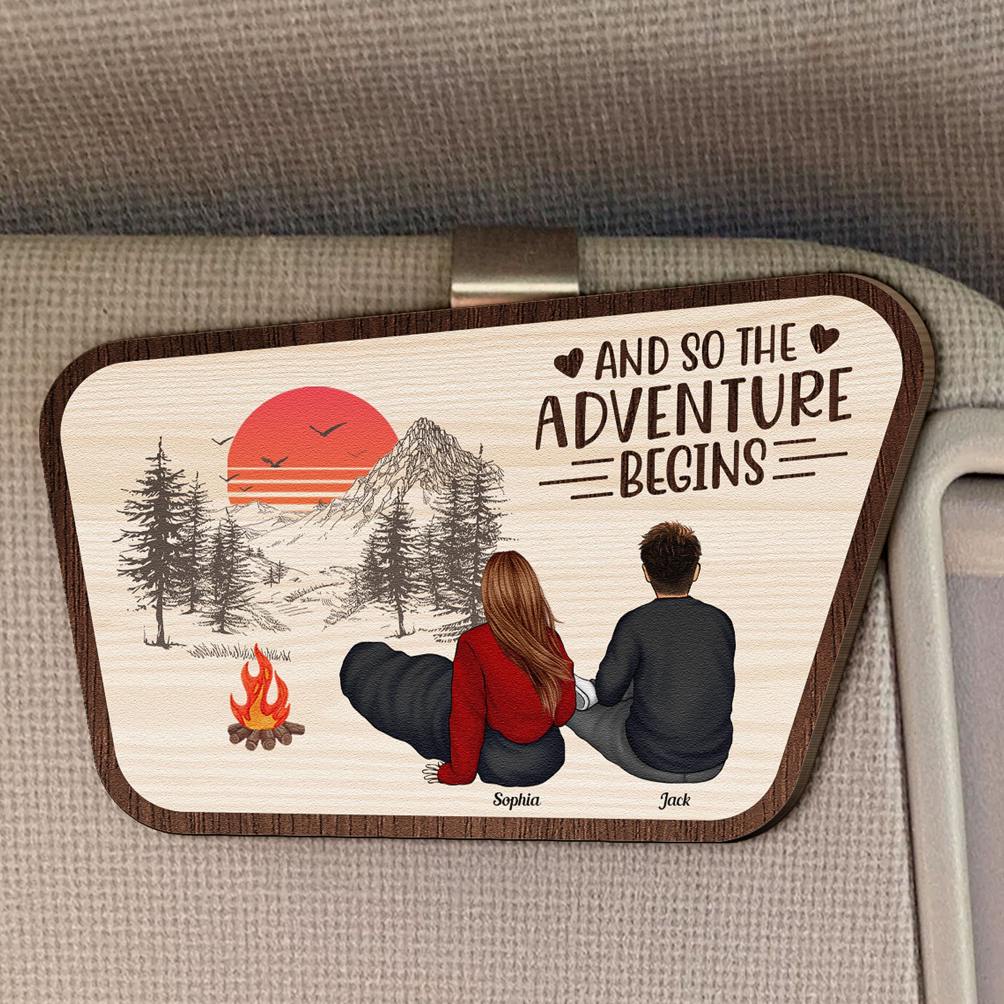 And So The Adventure Begins - Personalized Wooden Car Visor Clip