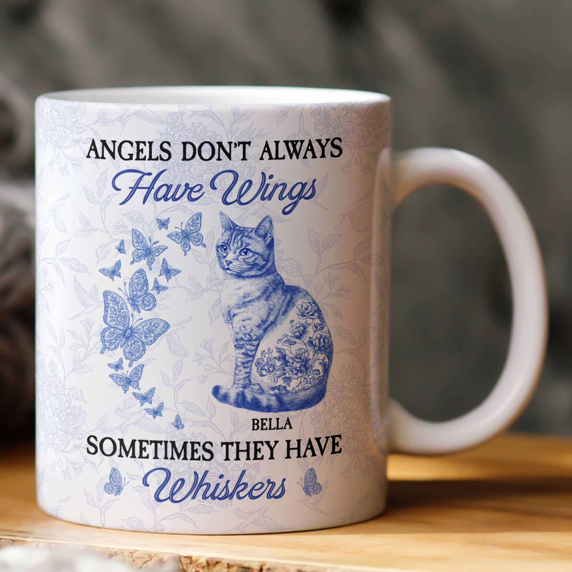 Angels Don't Always Have Wings Cat Toile De Jouy Style - Personalized Mug